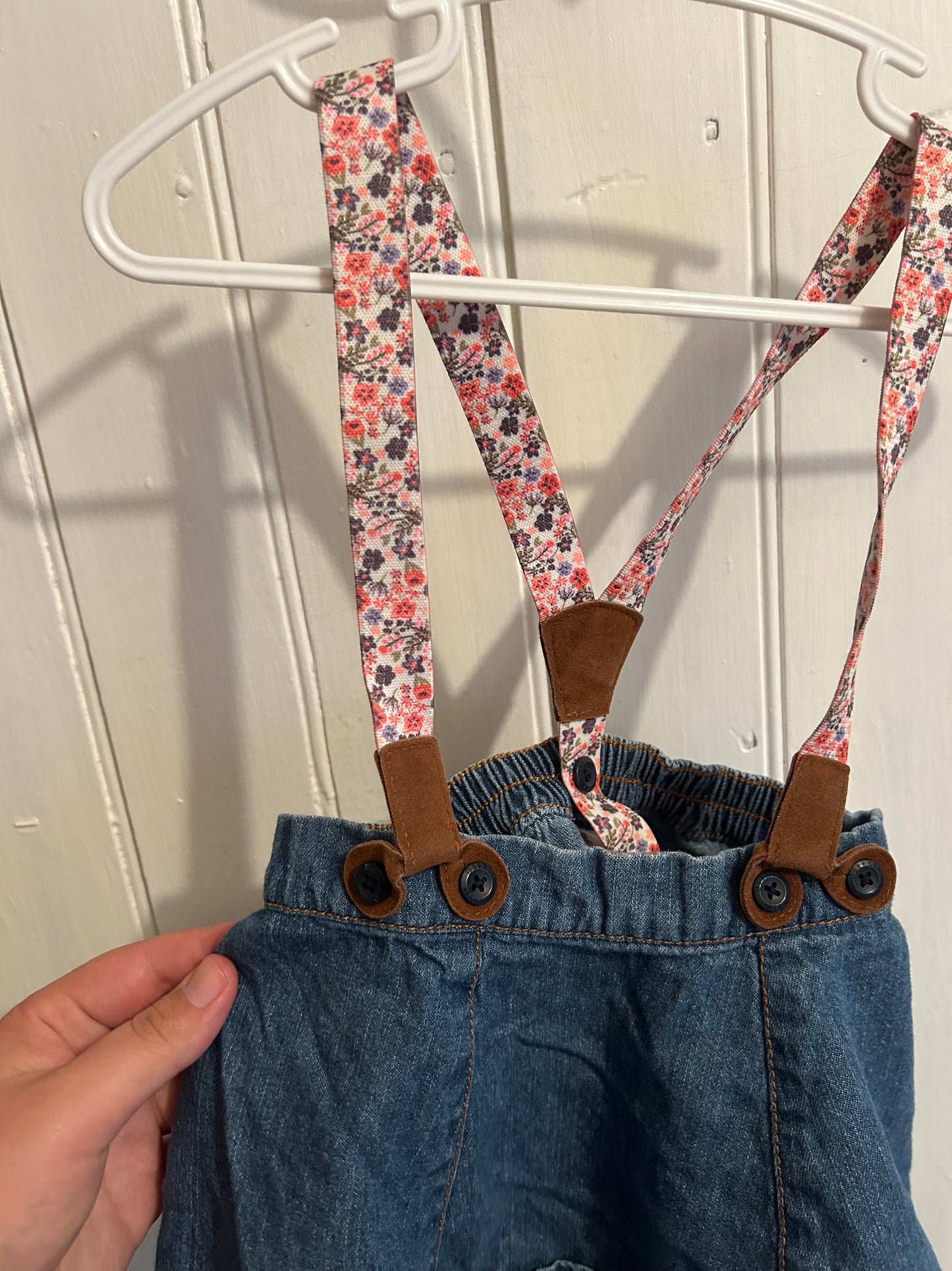 Oshkosh 18m denim skirt with floral suspenders