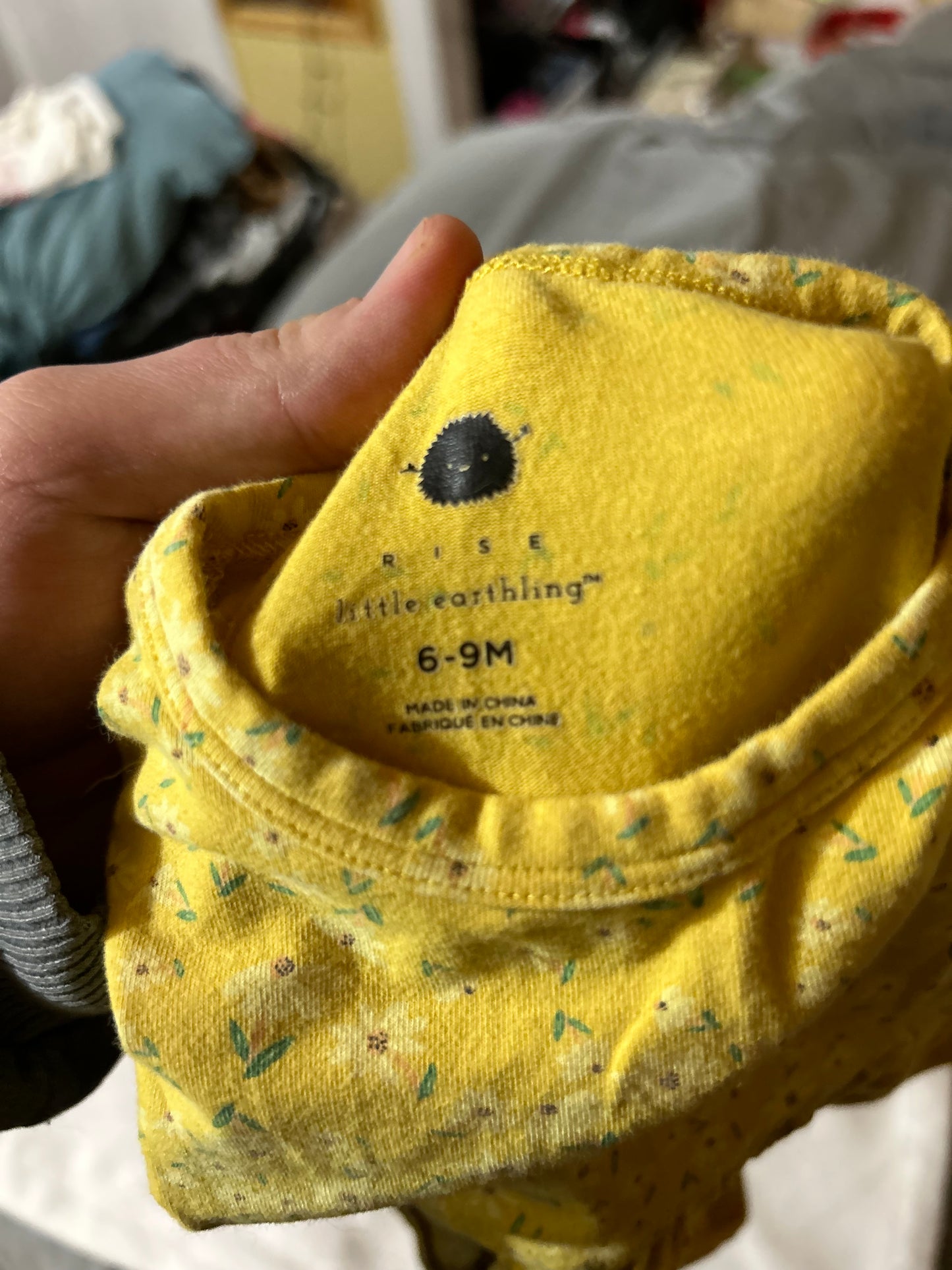 Rise little earthling 6/9m yellow floral skirted onesie
