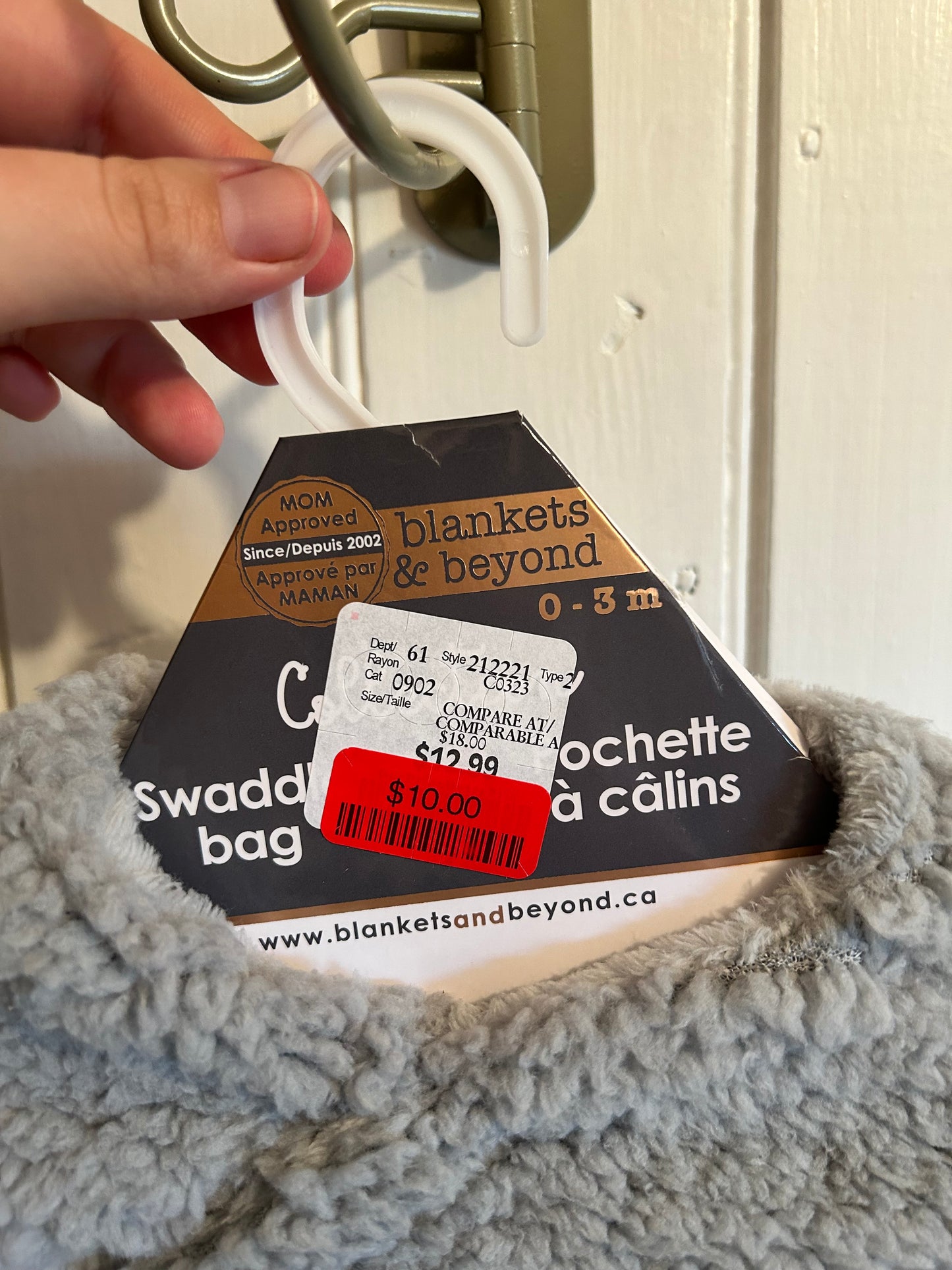 NEW 0/3m grey fleece swaddle bag