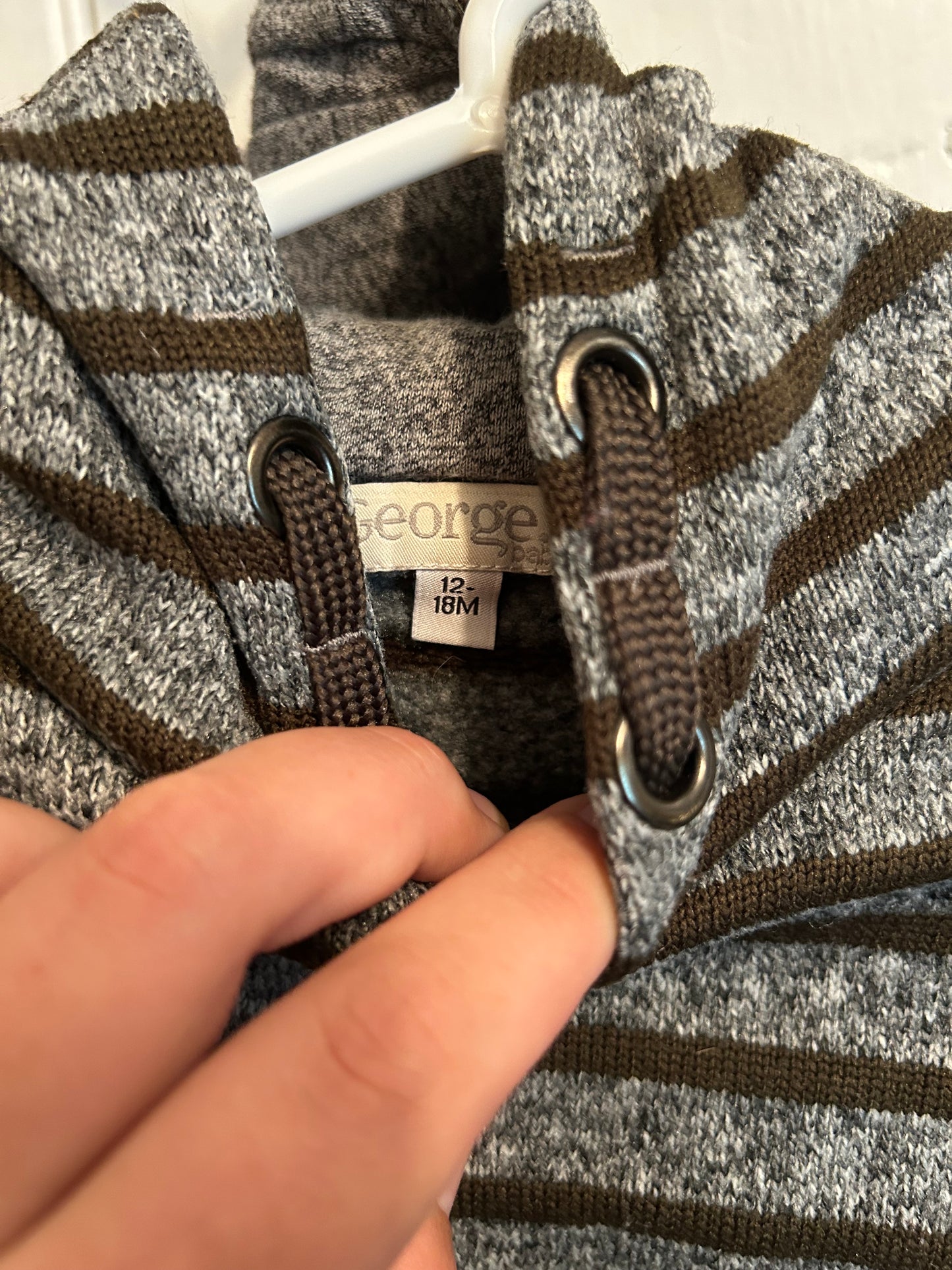 George 12/18m grey & brown striped hoodie