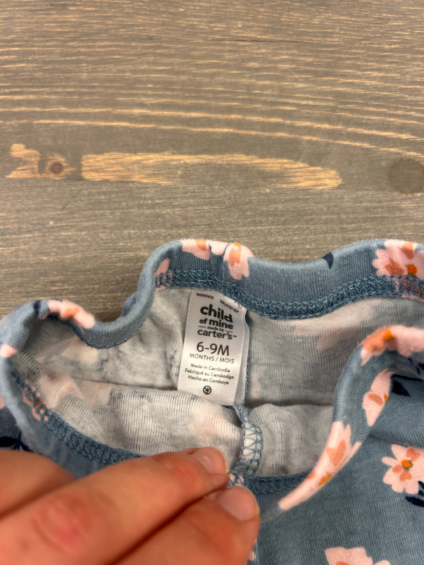 Carters 6/9m blue with pink floral leggings