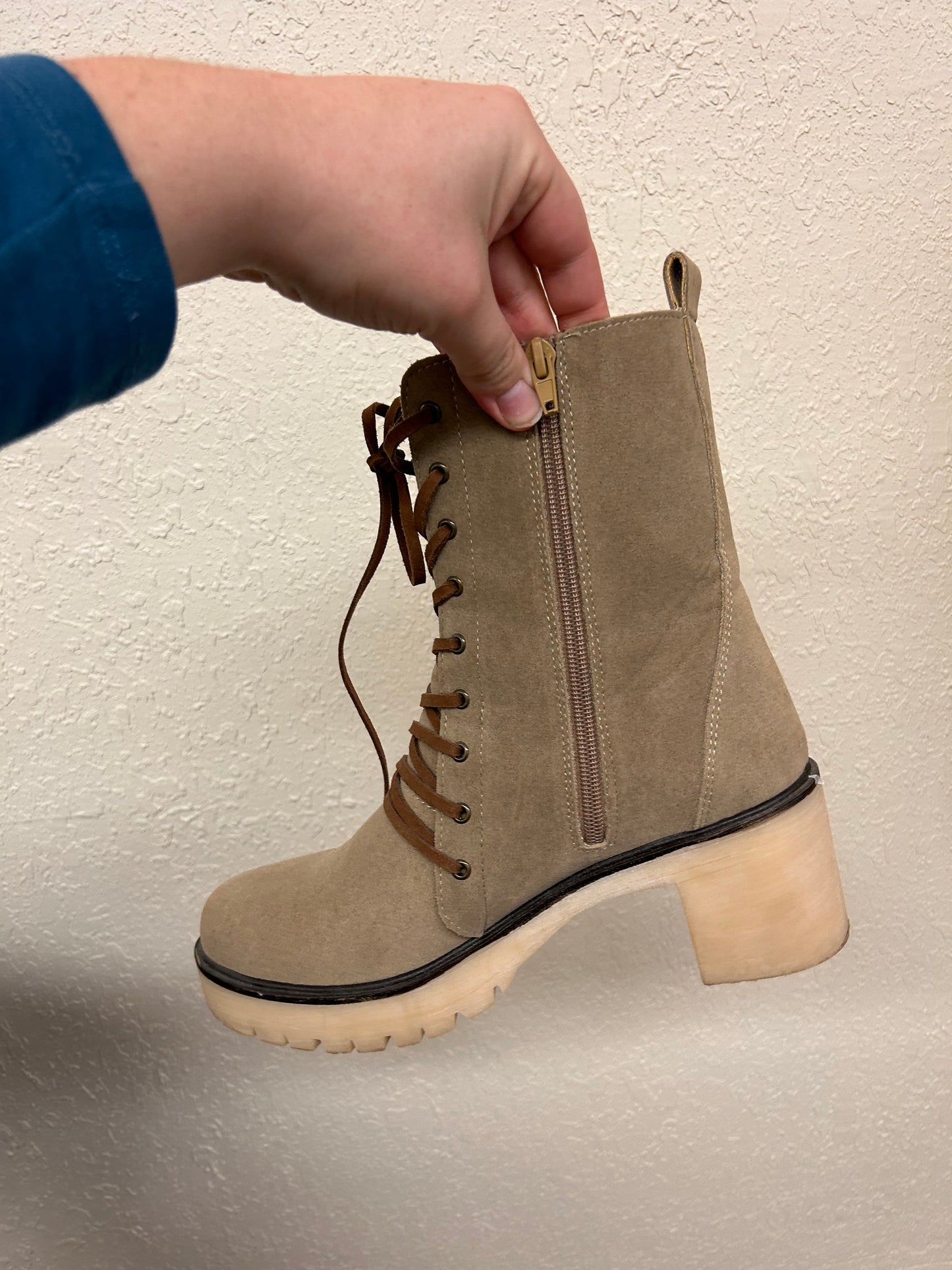 Vici 9 Brown suede lace up heeled boots
