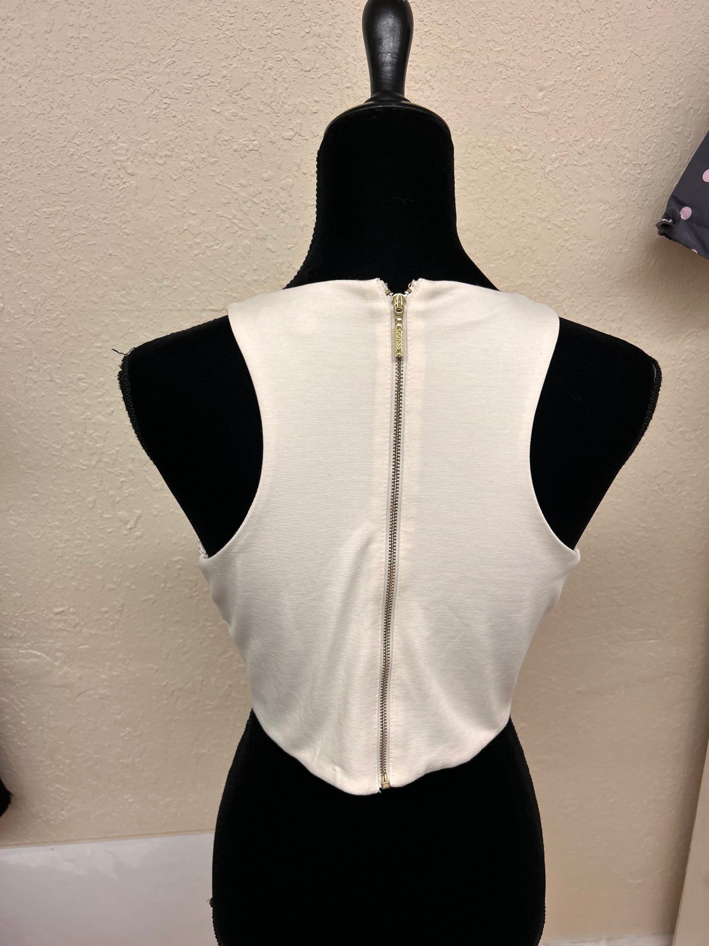 Guess medium white lace up crop top
