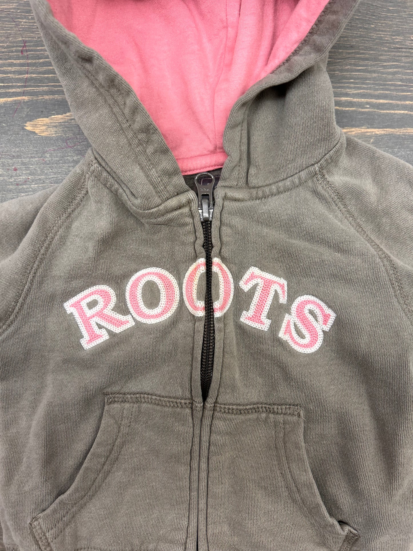 Roots 6/12m grey & pink zip up hoodie