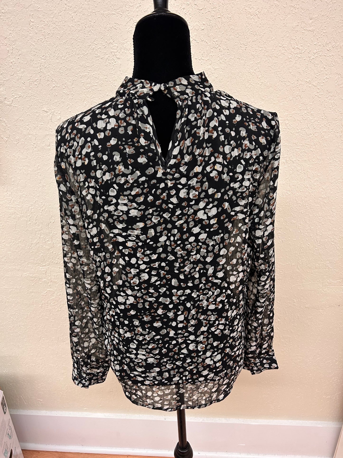 See u soon medium grey polka dot sheer vneck blouse