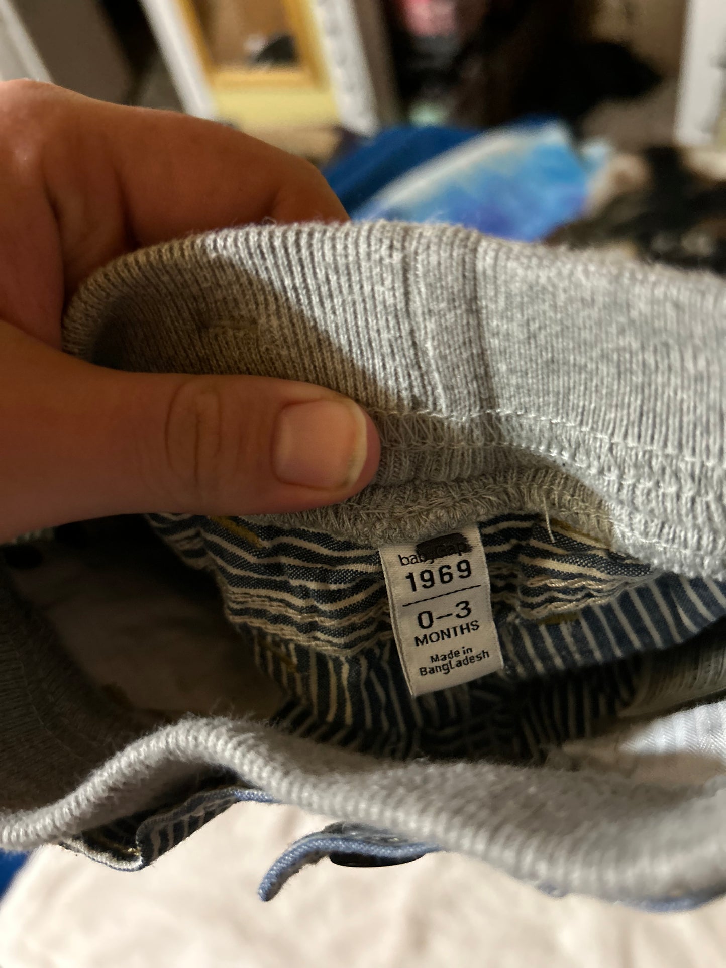 Gap 0/3m blue striped denim shorts