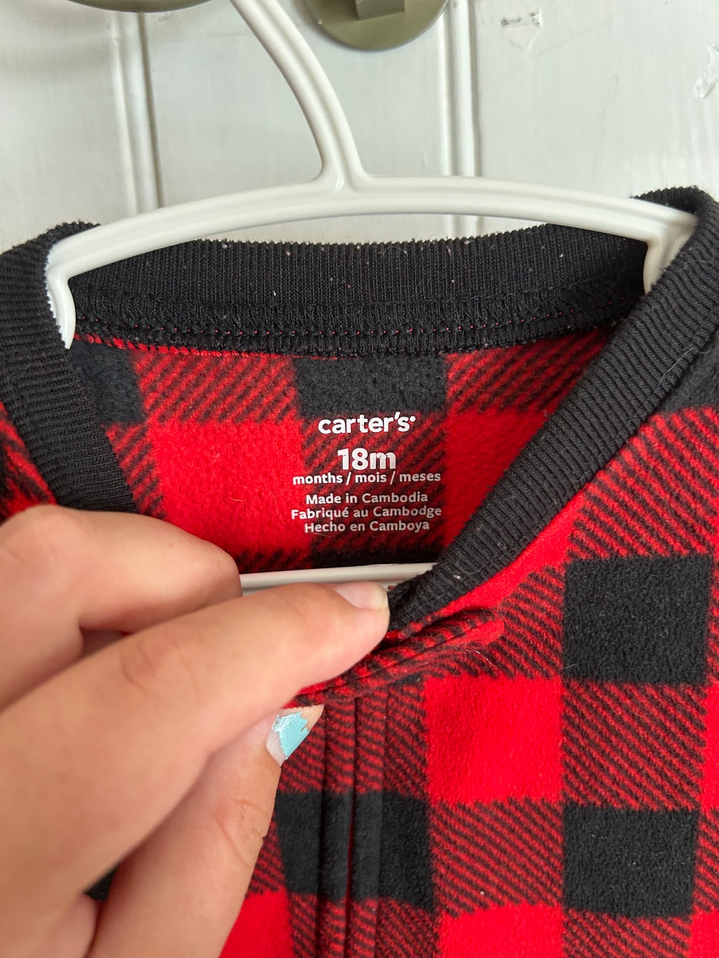 Carters 18m red gingham reindeer fleece sleeper