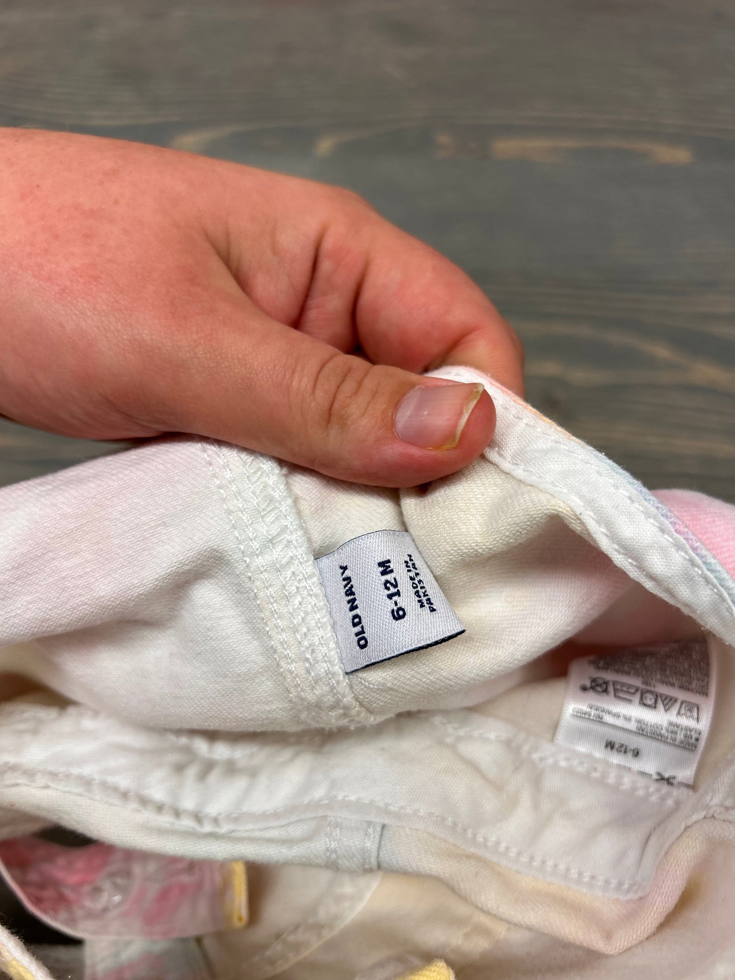 Old navy 6/12m rainbow tie dye denim bubble overalls