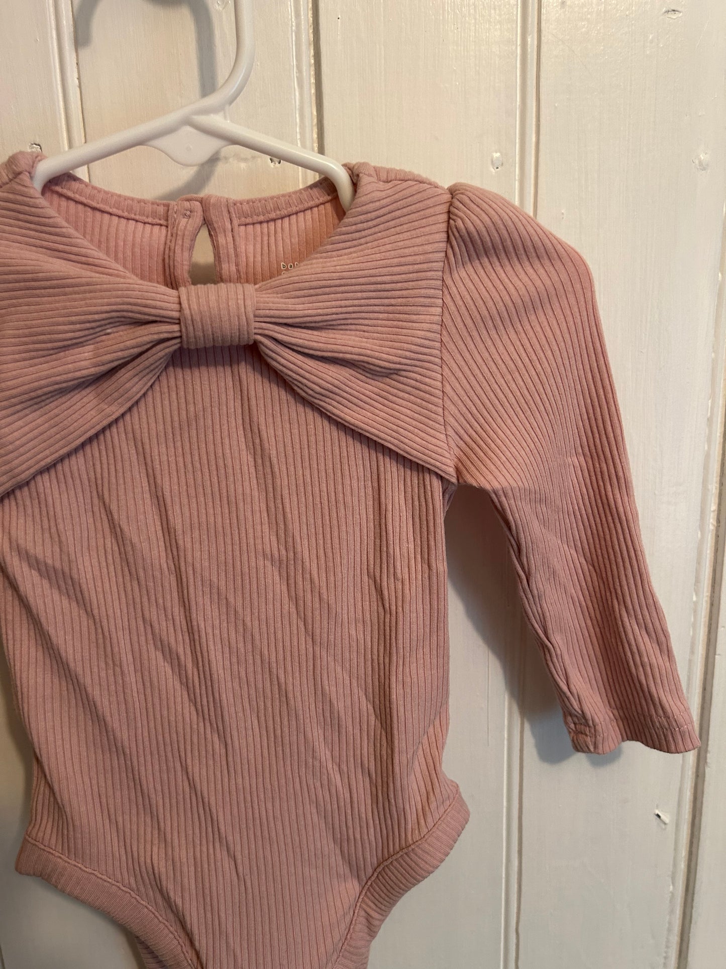 Gap 6/12m pink ribbed bow onesie