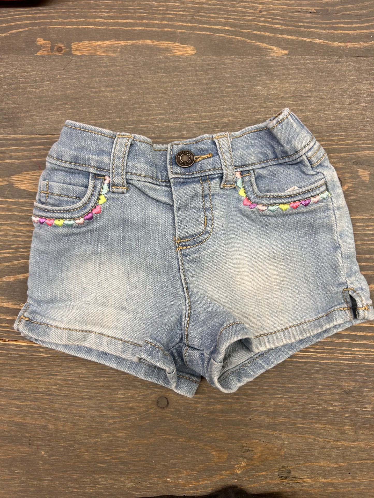 Carters 9m light wash embroidered heart shorts