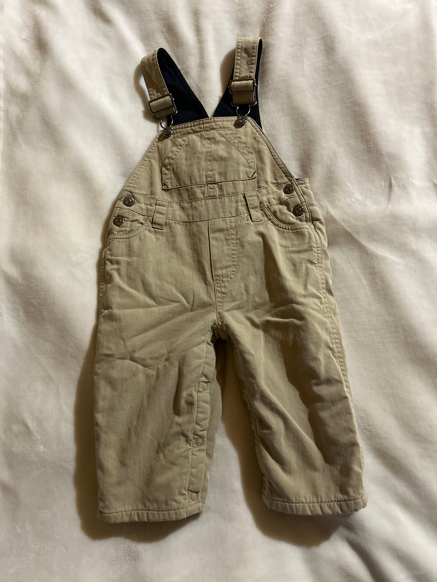 Children’s place 6/9m tan fleece lined overalls
