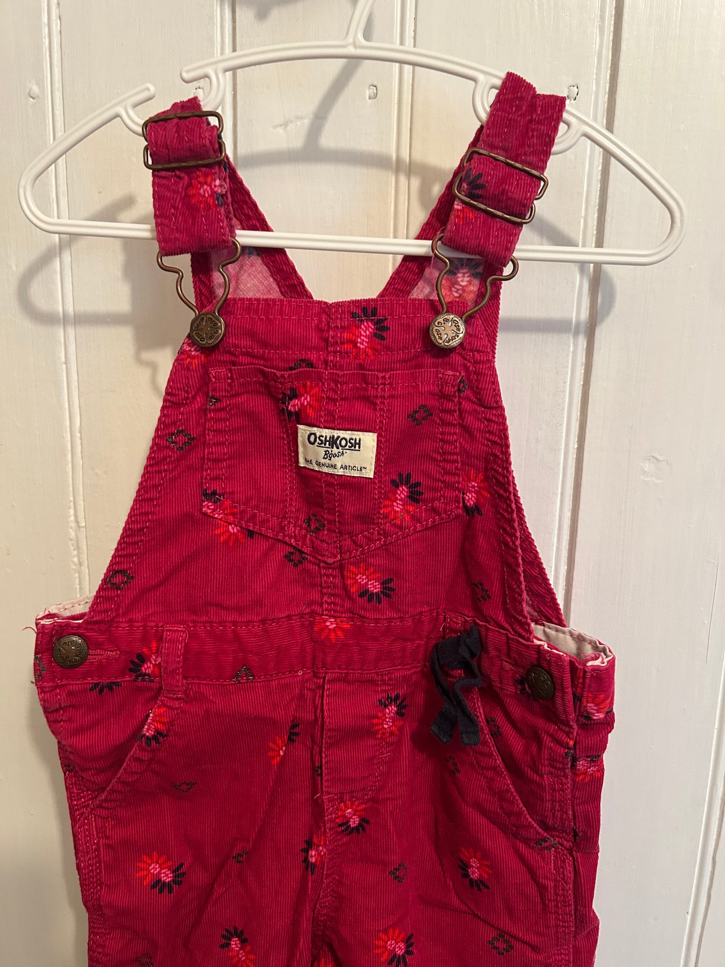 Oshkosh 24m pink floral corduroy overalls