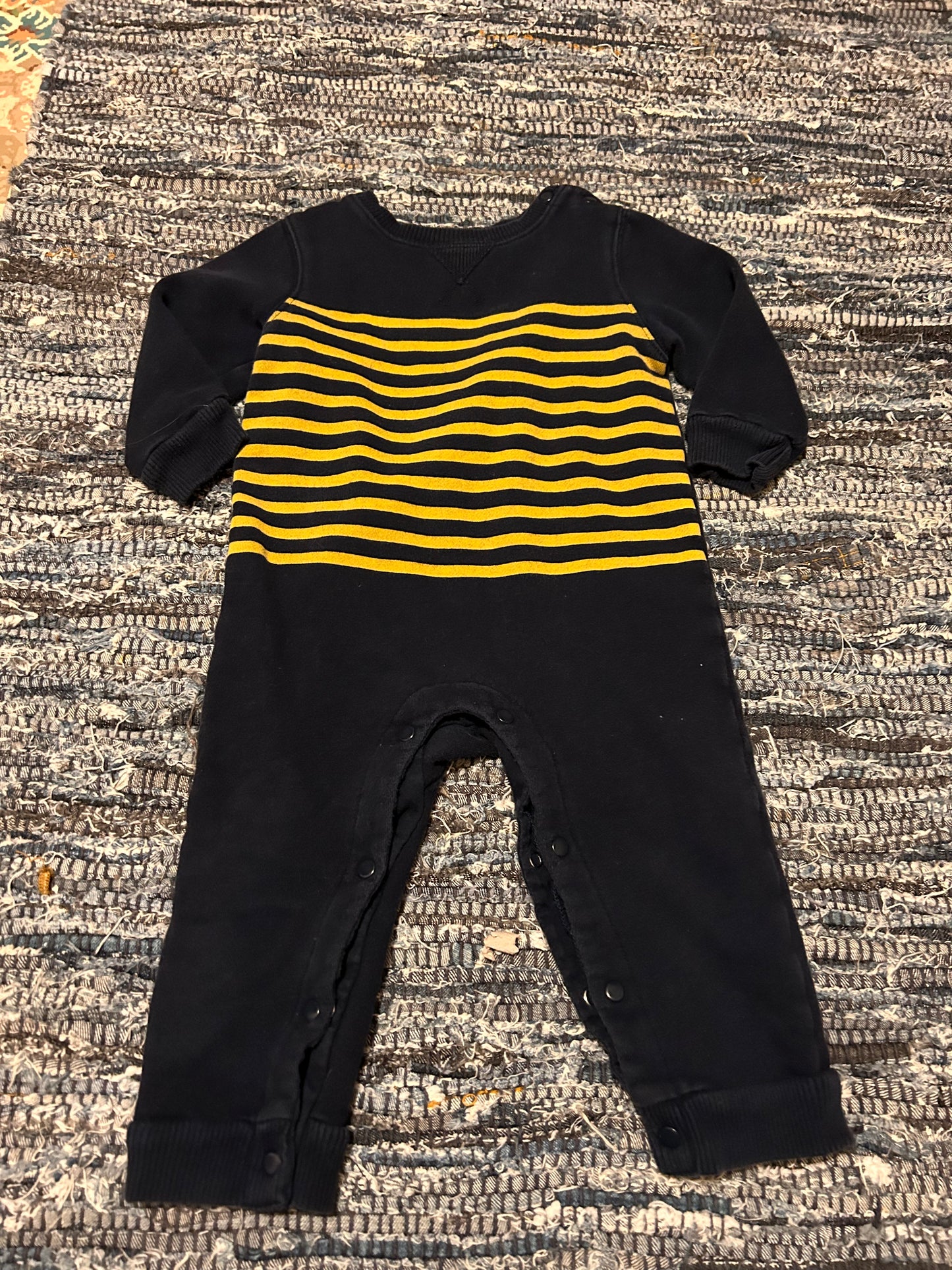 Joe fresh 12/18m navy blue & yellow striped romper