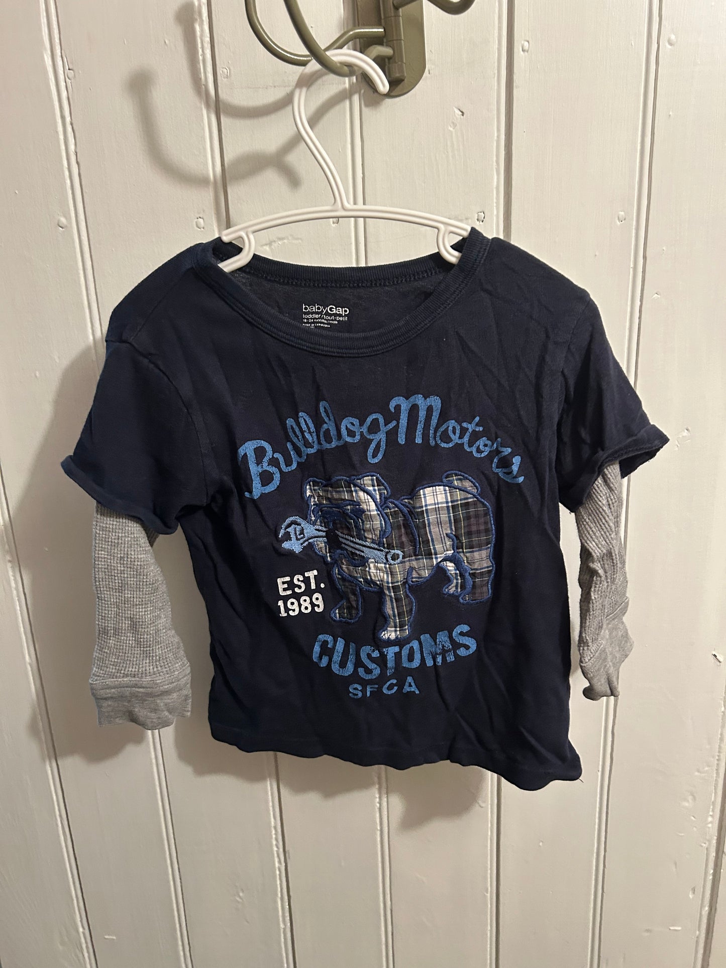Gap 18/24m blue bulldog long sleeve top