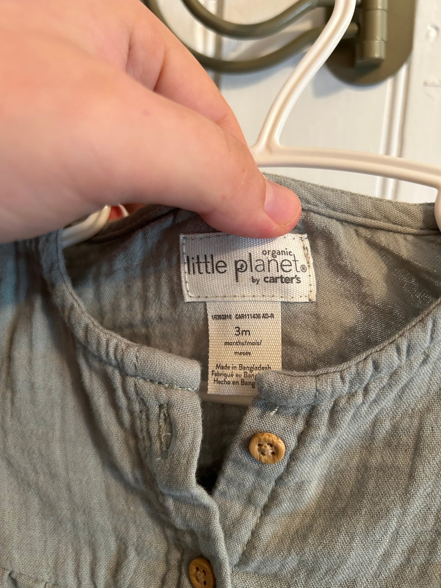 Little planet organics carters 3m sage green button up dress