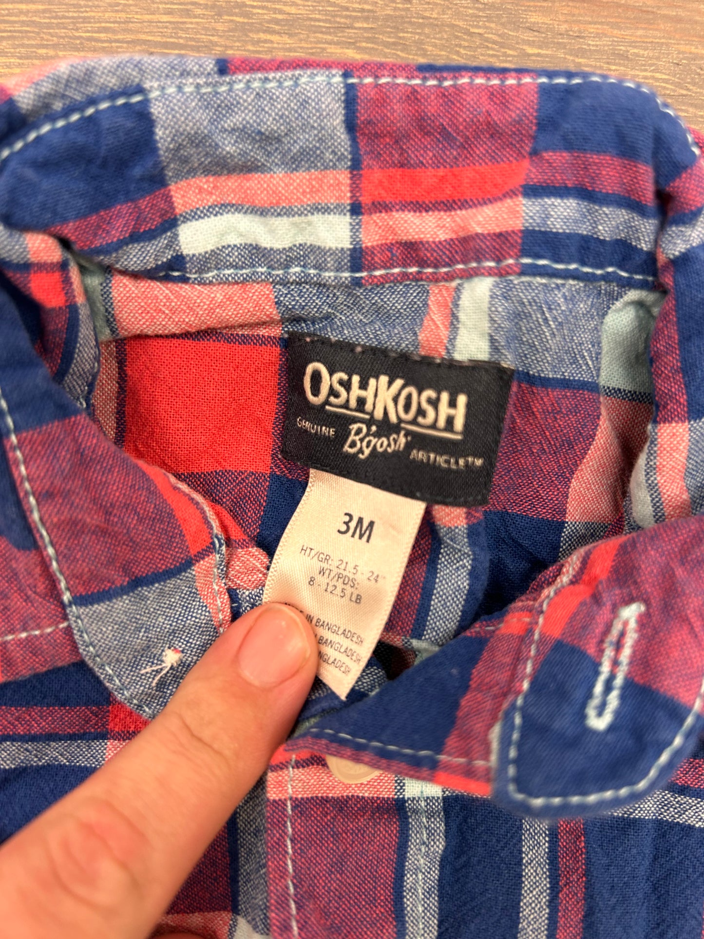 Oshkosh 3m blue & red plaid onesie