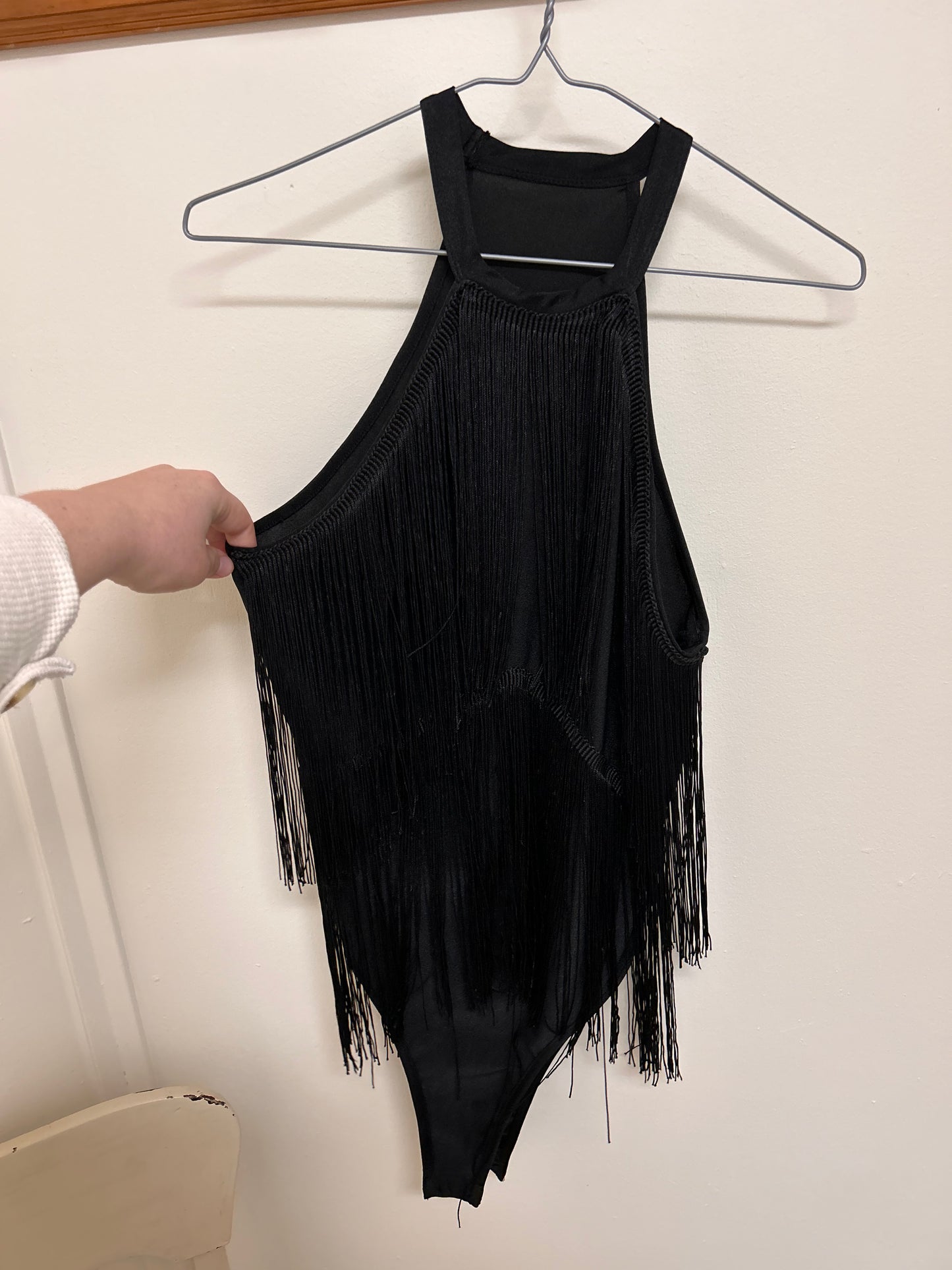 Shein large black fringe tank bodysuit