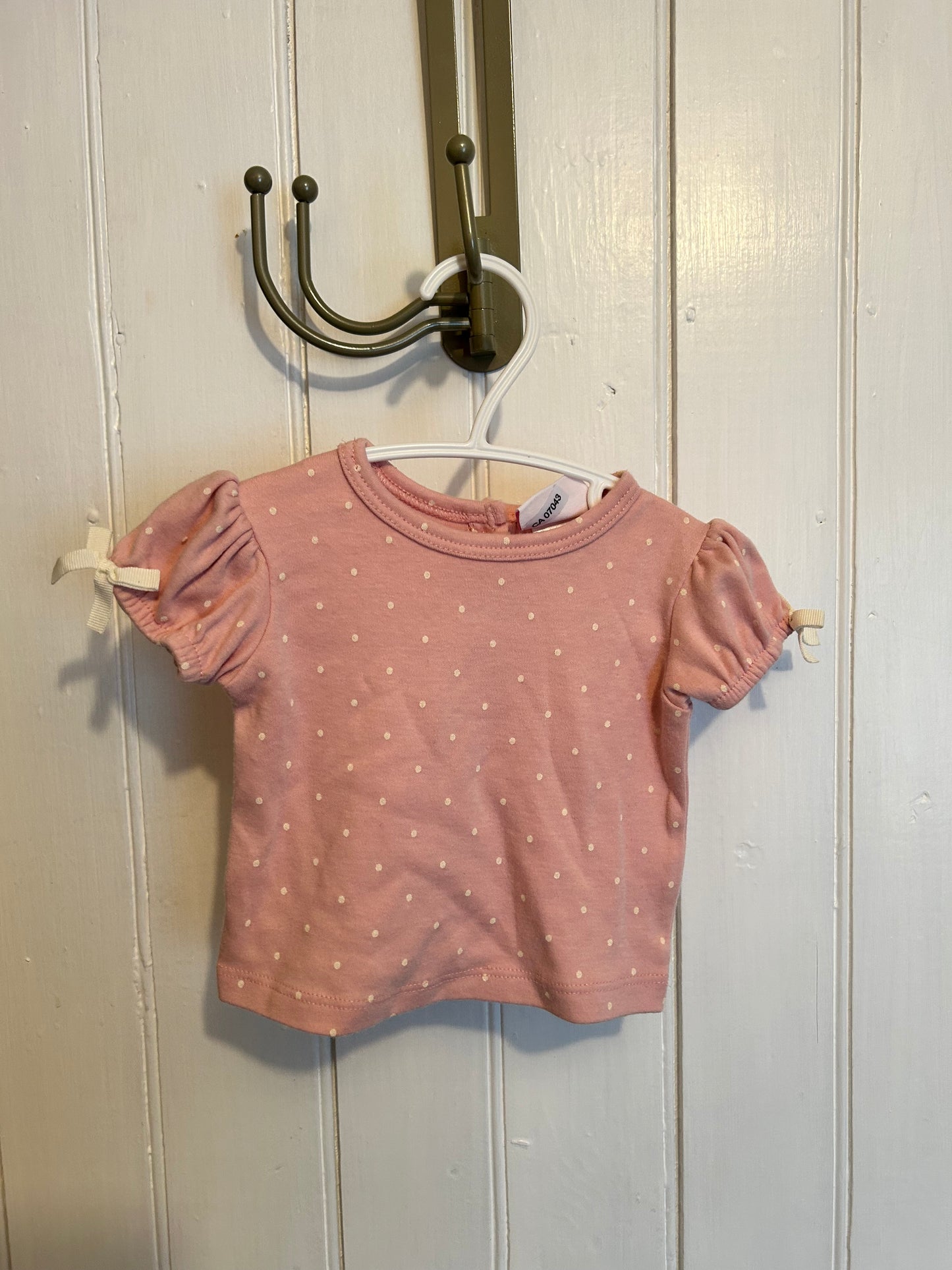 Little lass 3/6m pink polka dot tshirt