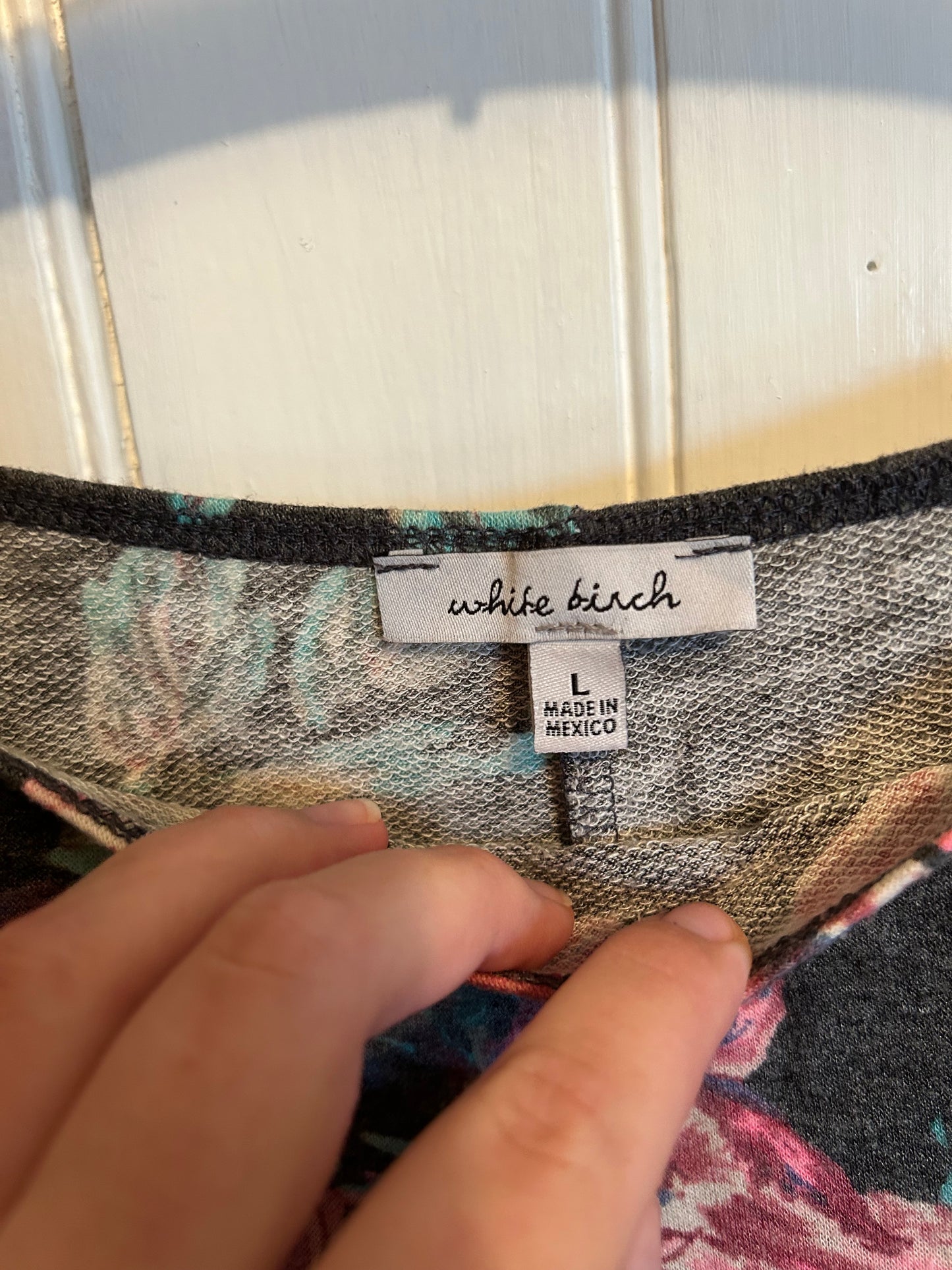 White birch large grey & pink floral top