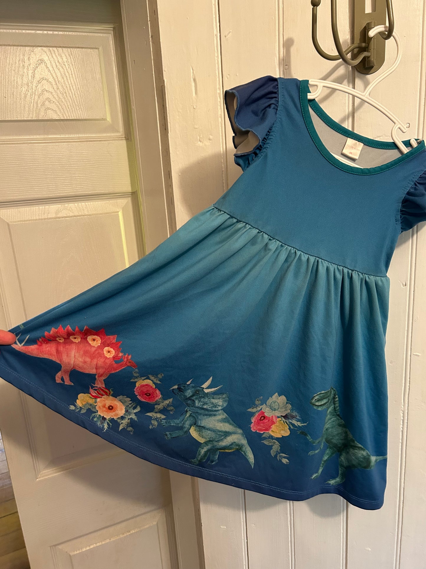 Penelope plum 3t blue floral dino dress