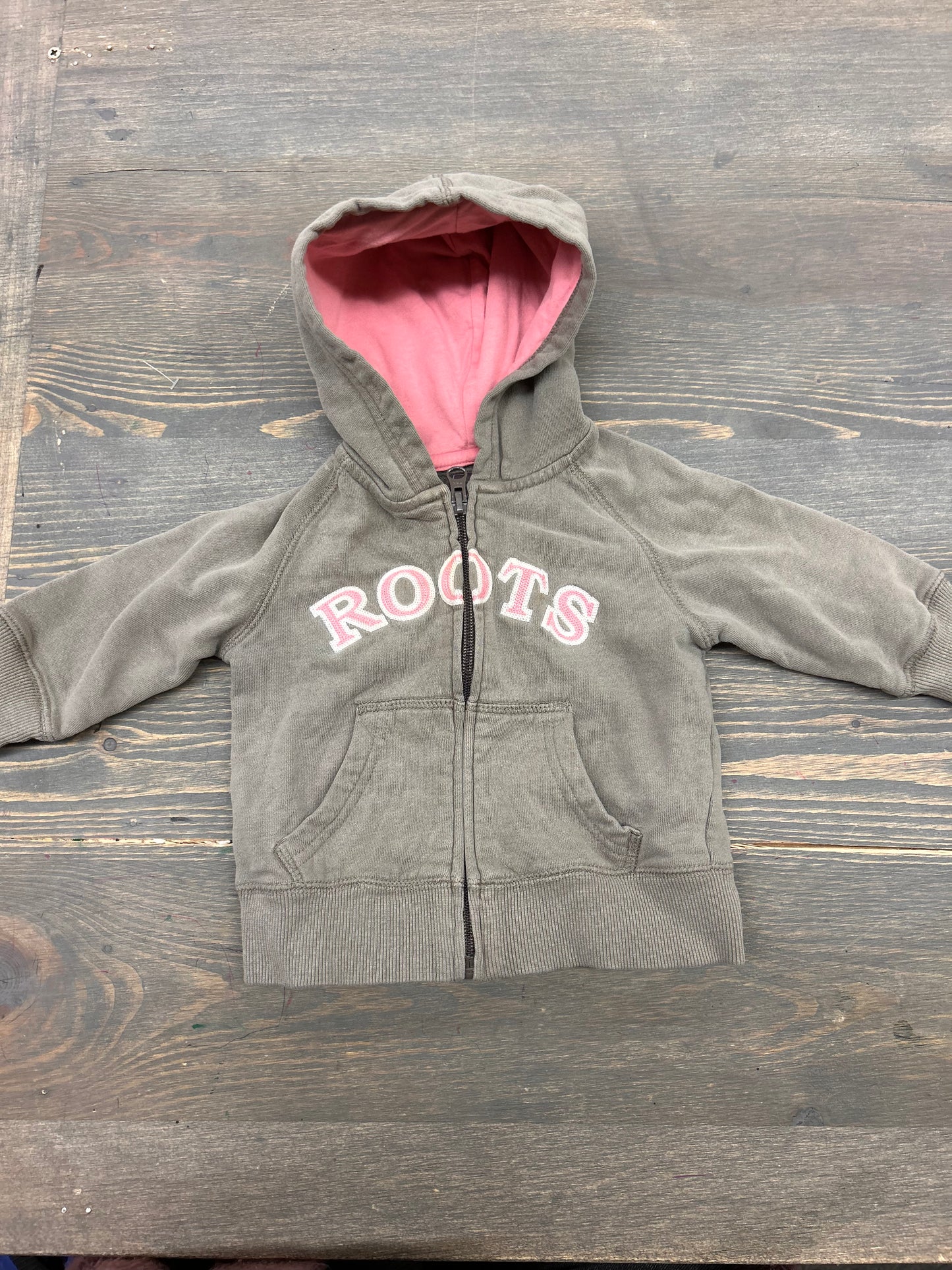 Roots 6/12m grey & pink zip up hoodie