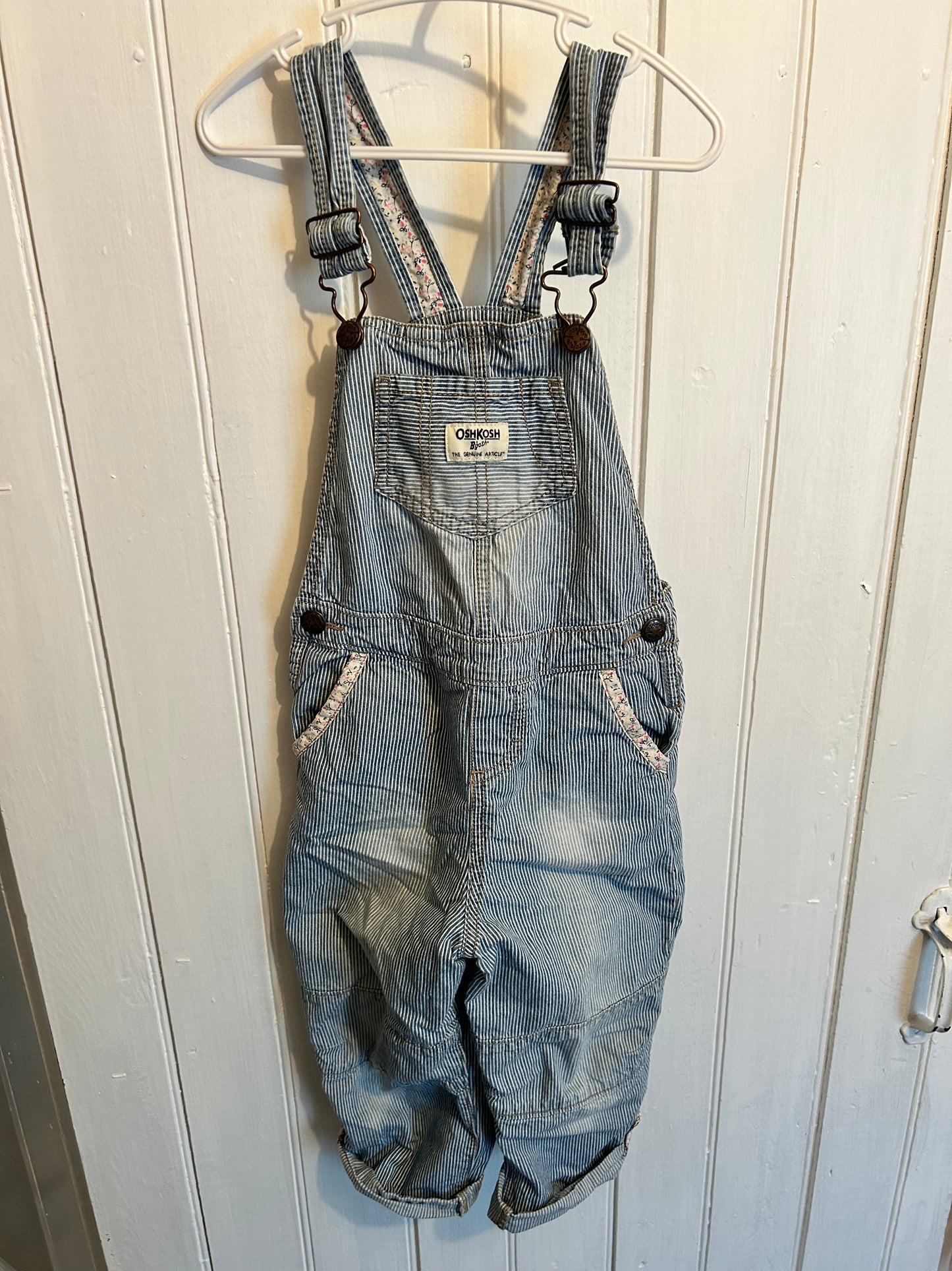 Oshkosh 5t blue striped overalls