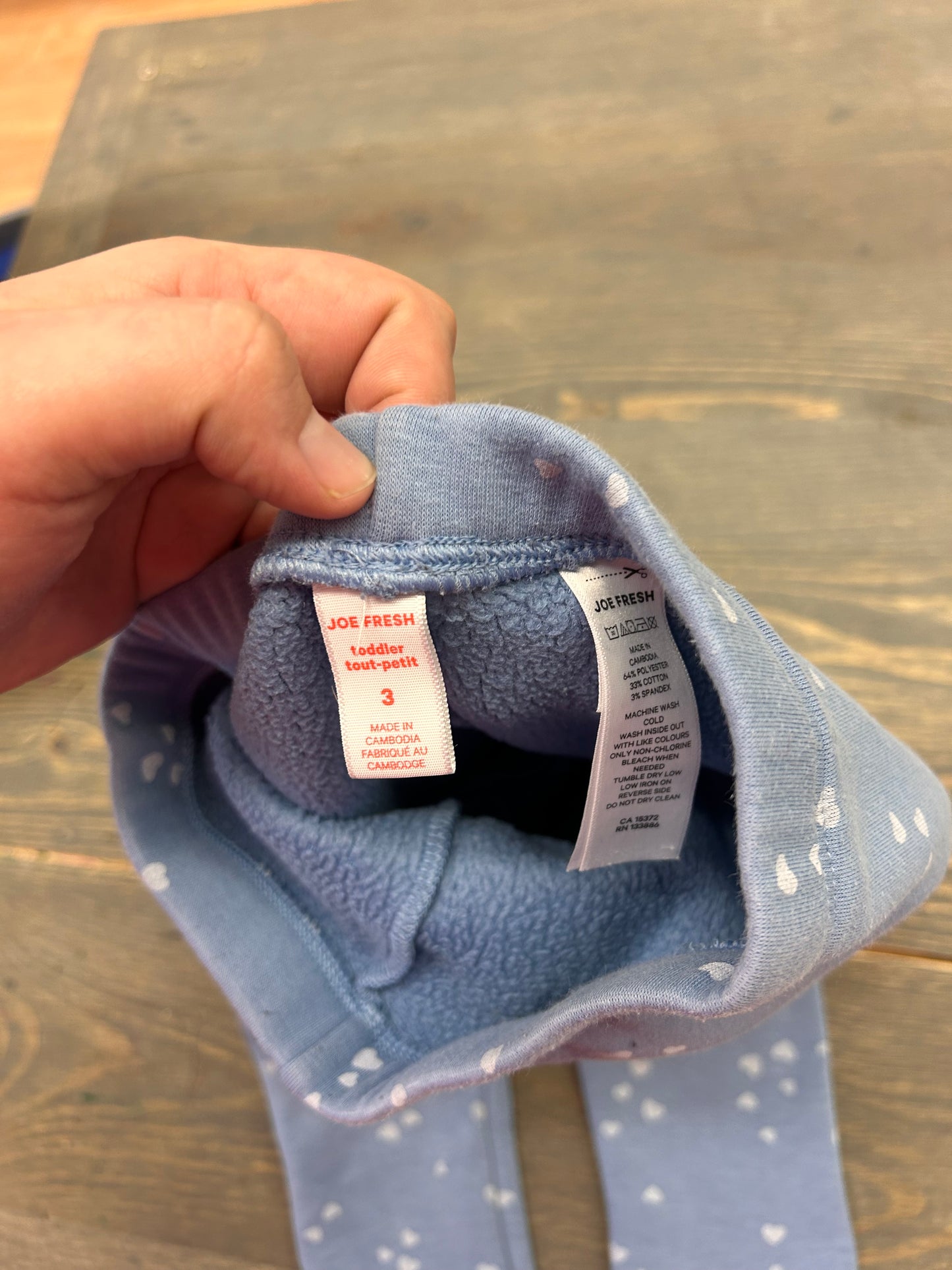 Joe fresh 3t blue heart fleece lined leggings