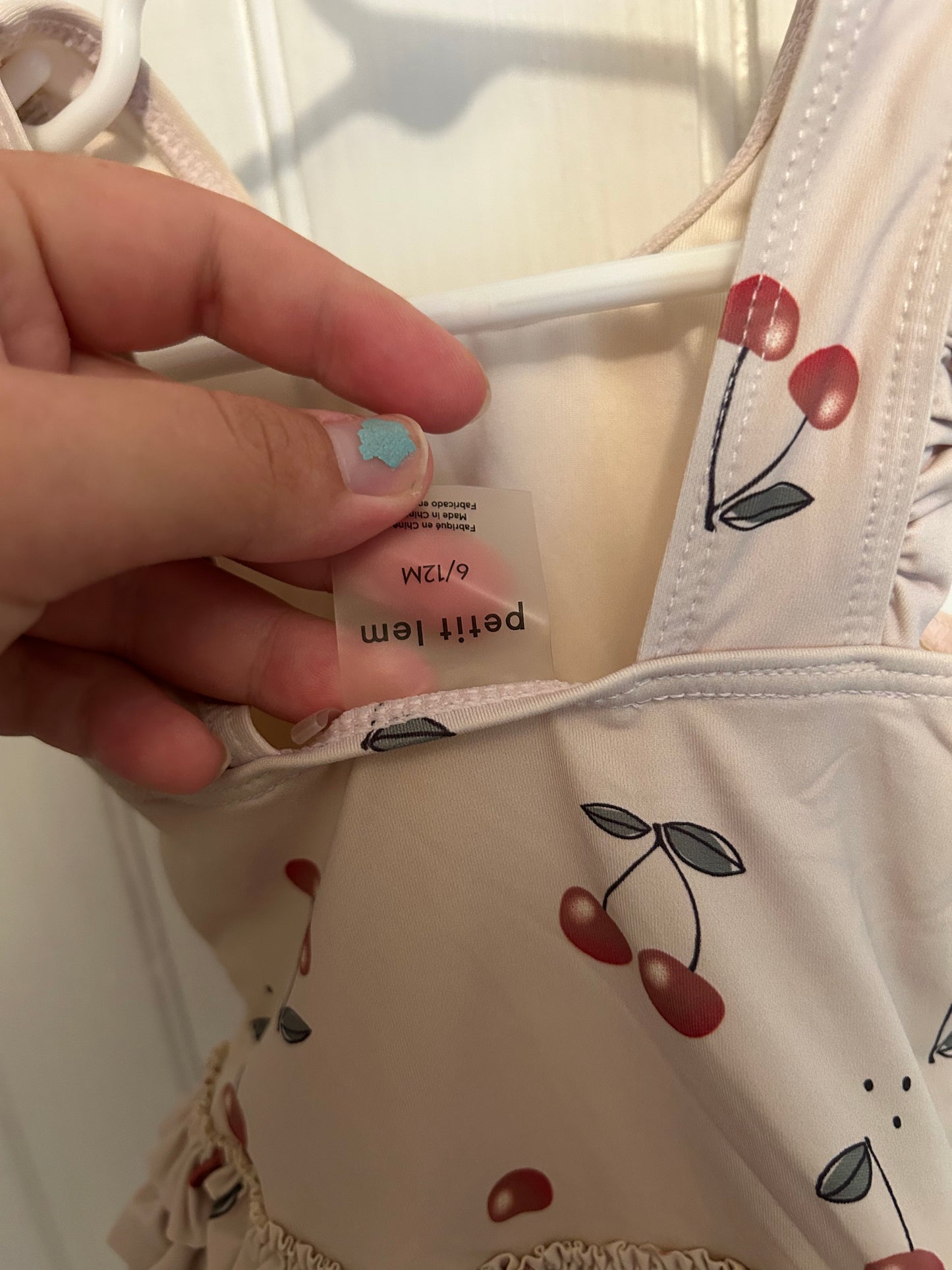 Petit Lem 6/12m tan cherry swimsuit