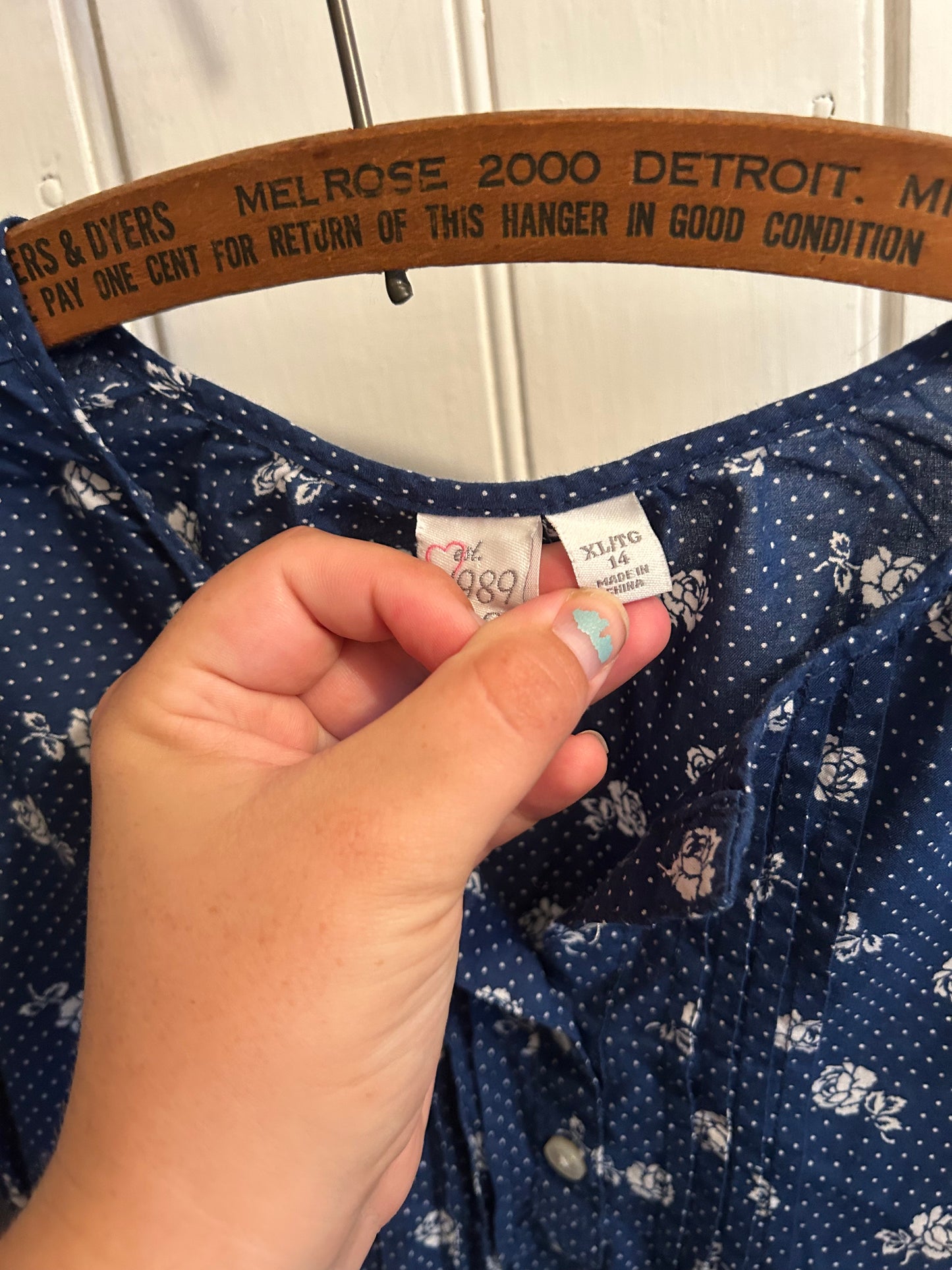 Gap girls 14 blue floral polka dot blouse