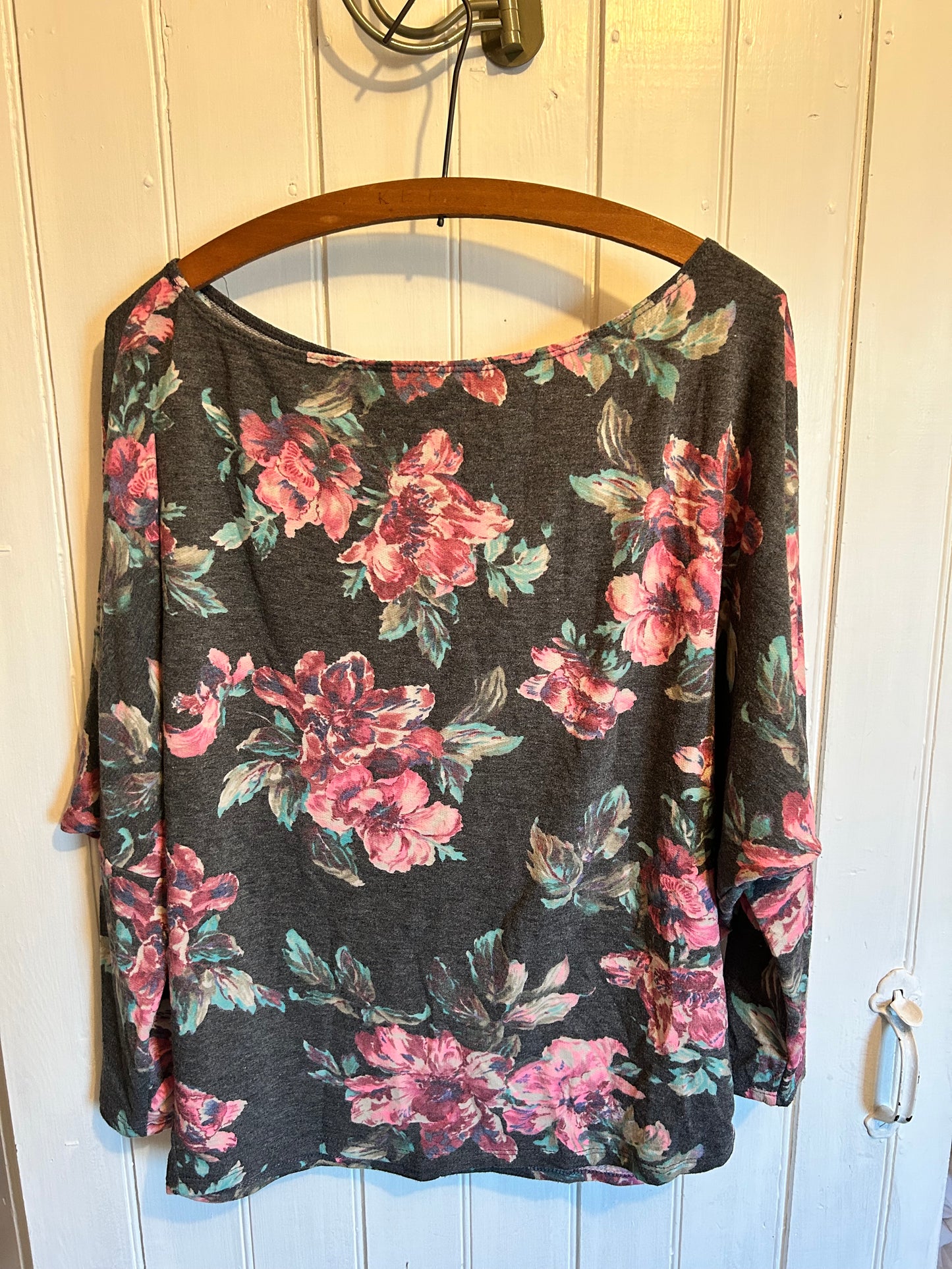 White birch large grey & pink floral top