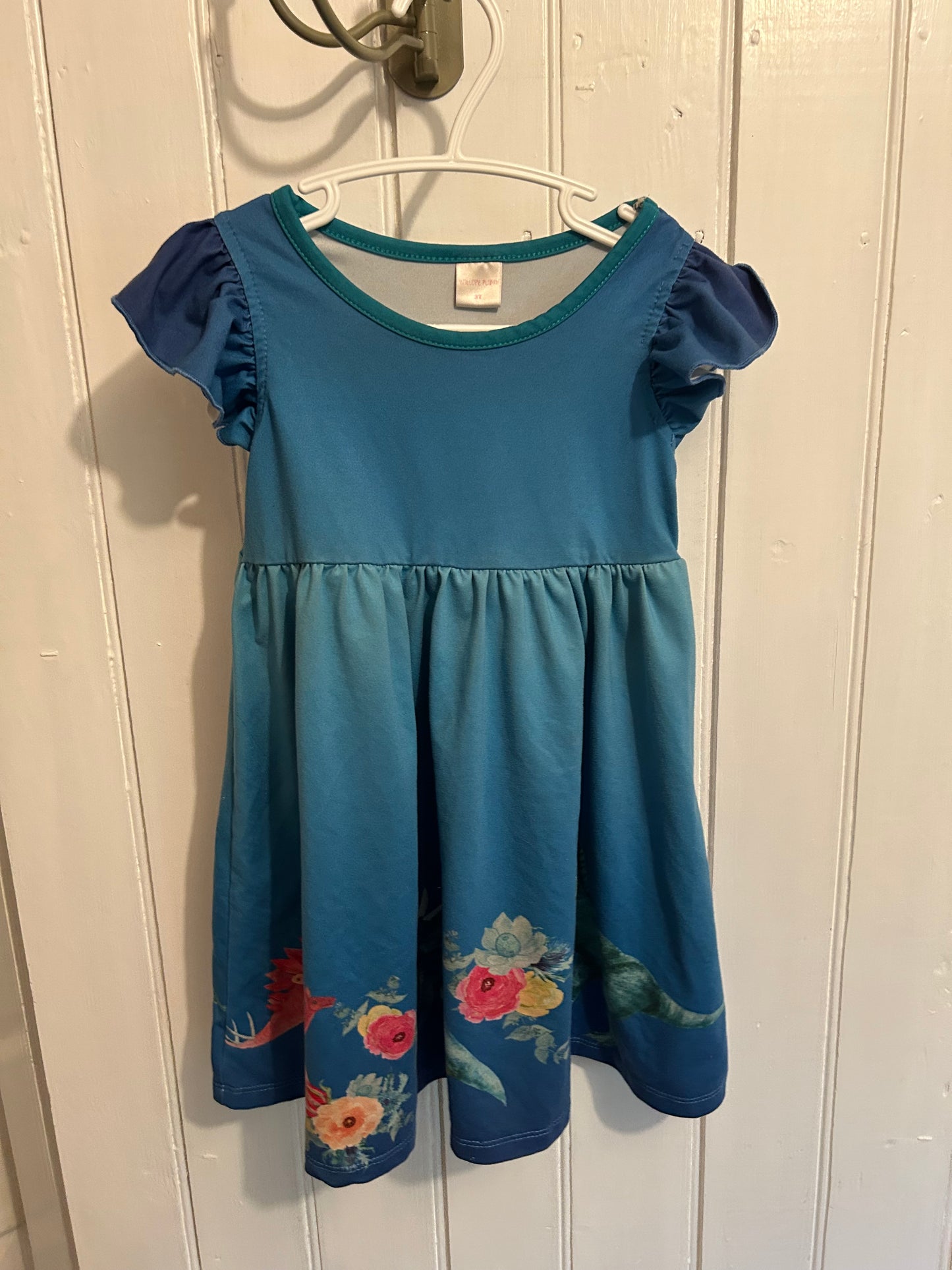 Penelope plum 3t blue floral dino dress