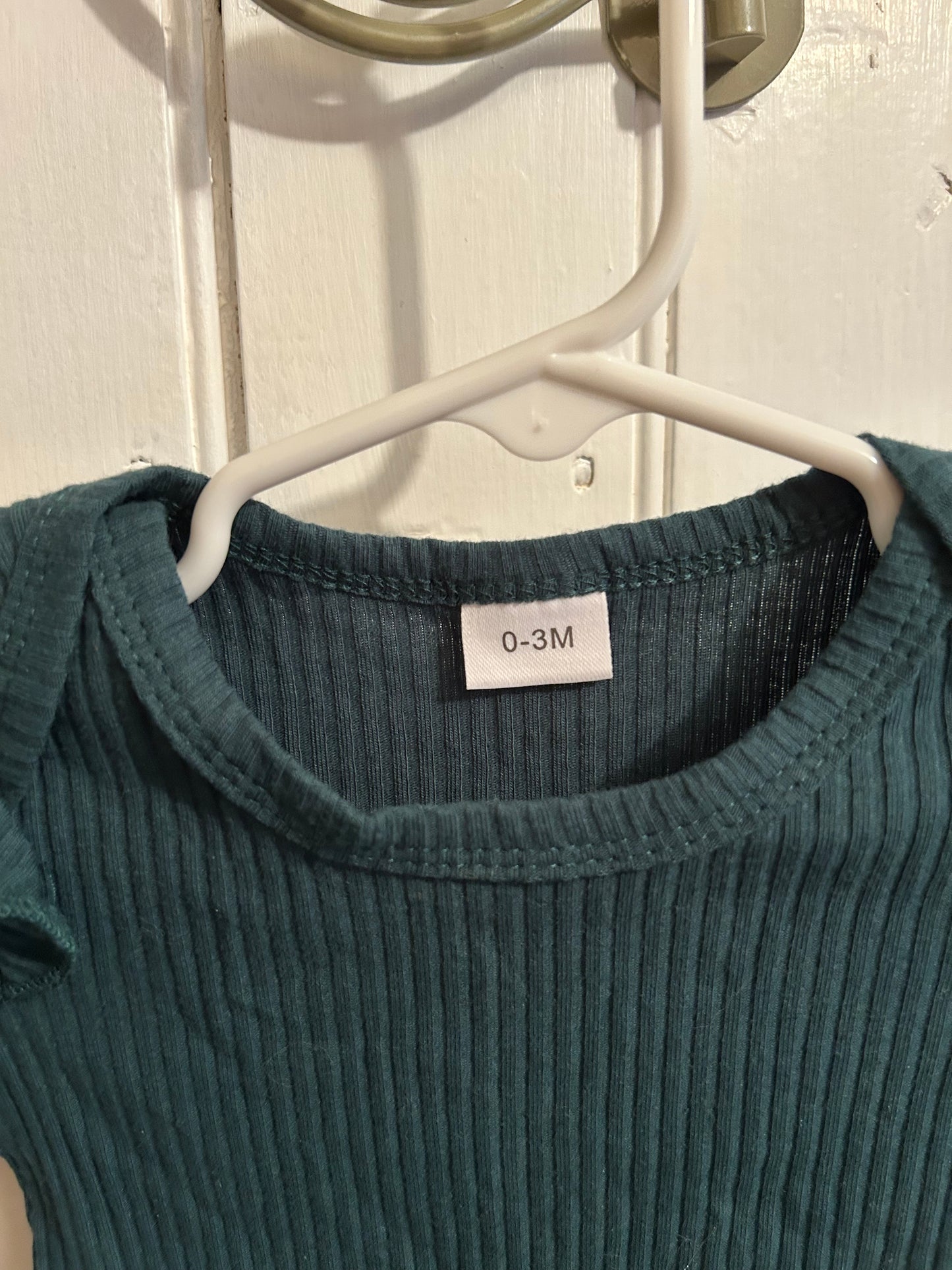 0/3m dark green ribbed ruffle onesie