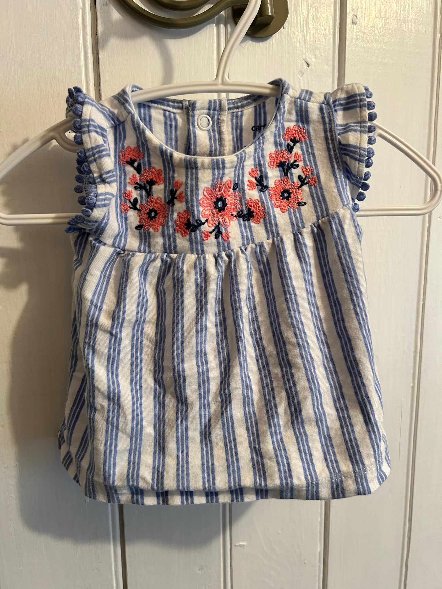 Carters 3m blue striped pink floral top