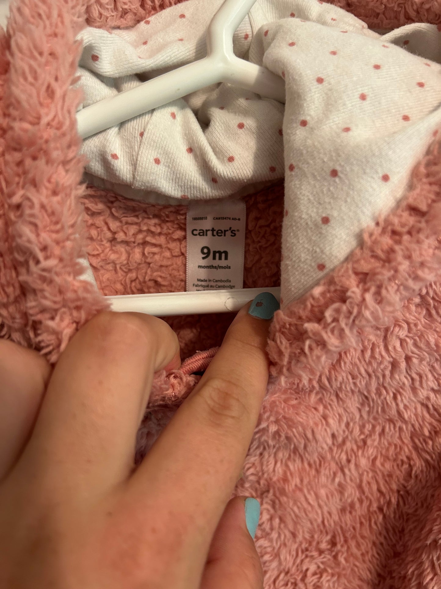 Carters 9m pink Sherpa bunting suit