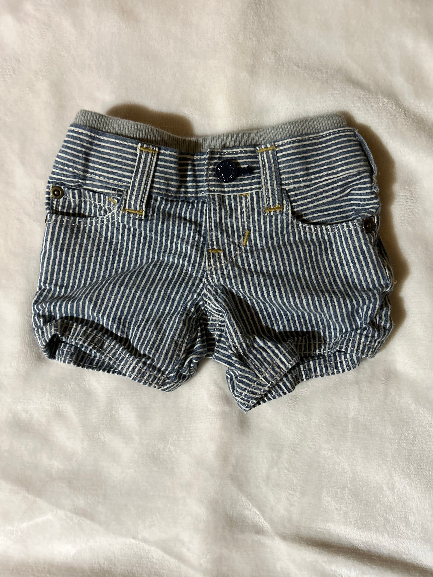 Gap 0/3m blue striped denim shorts