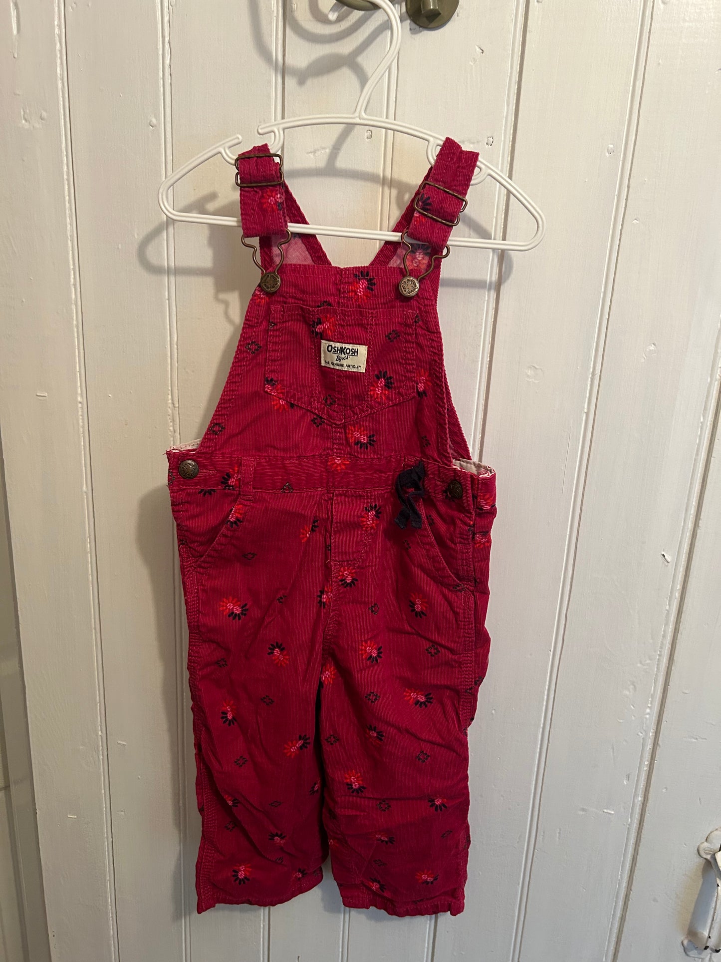 Oshkosh 24m pink floral corduroy overalls