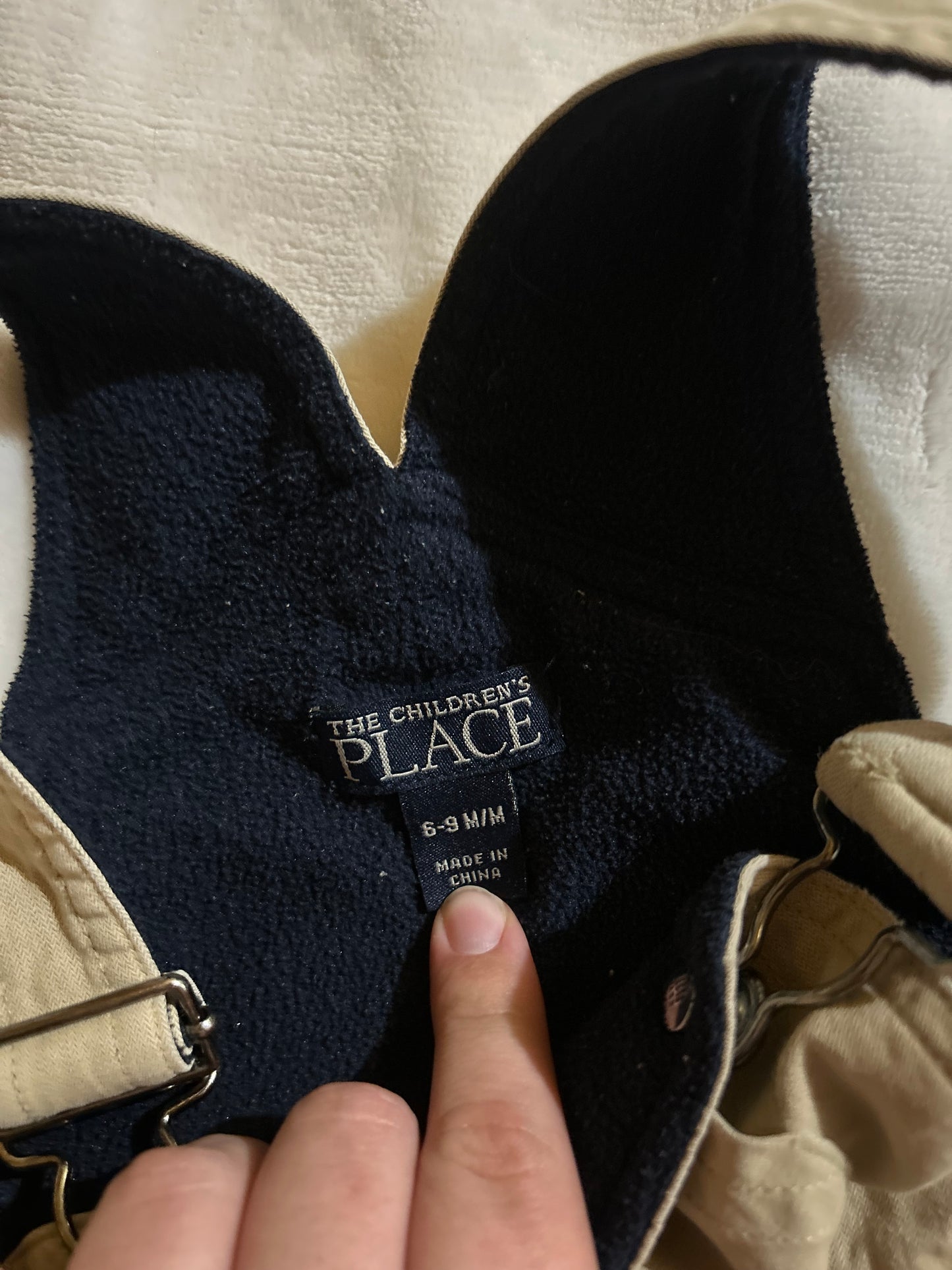 Children’s place 6/9m tan fleece lined overalls
