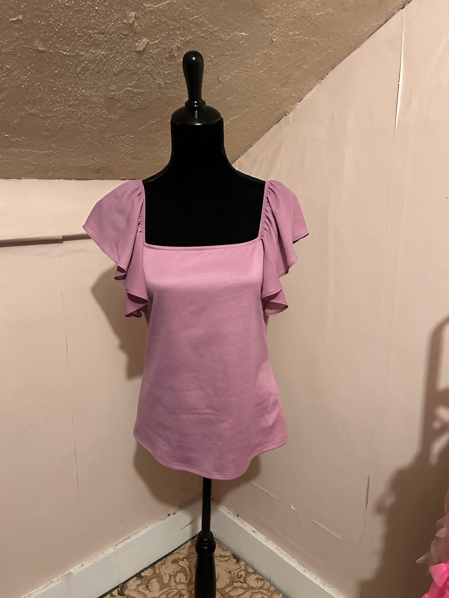 Lily Morgan large pink ruffle sleeve tank blouse