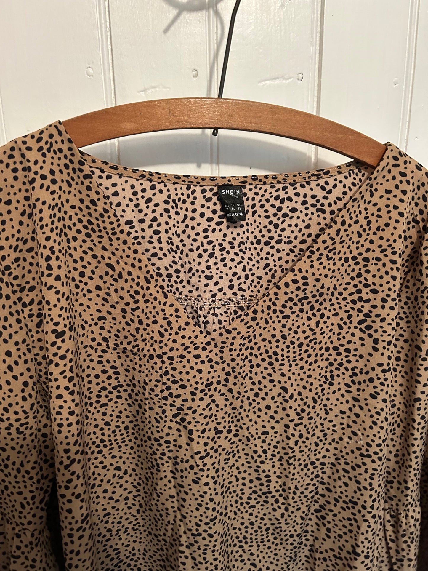 Shein xl black & brown cheetah like vneck blouse