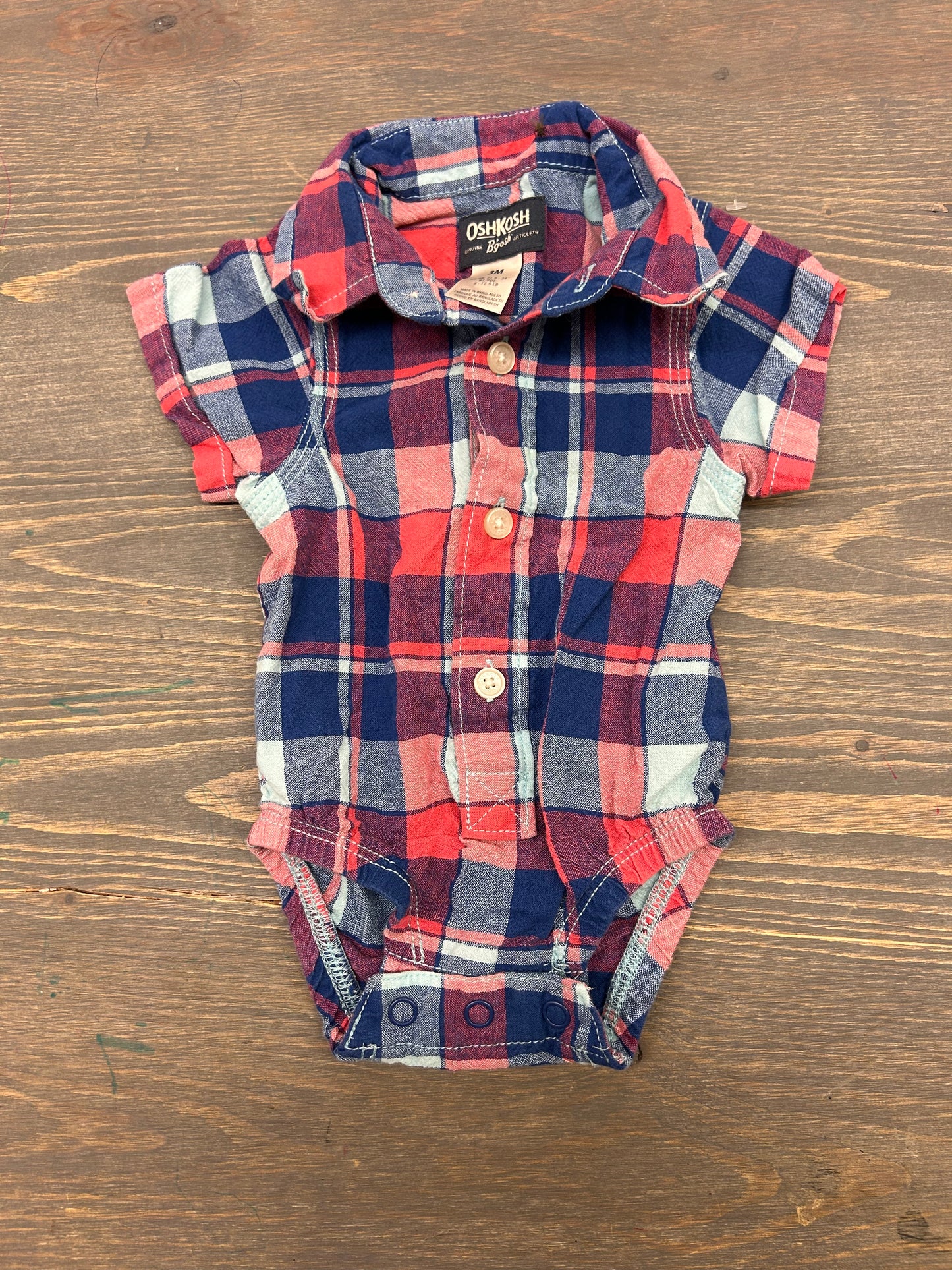 Oshkosh 3m blue & red plaid onesie