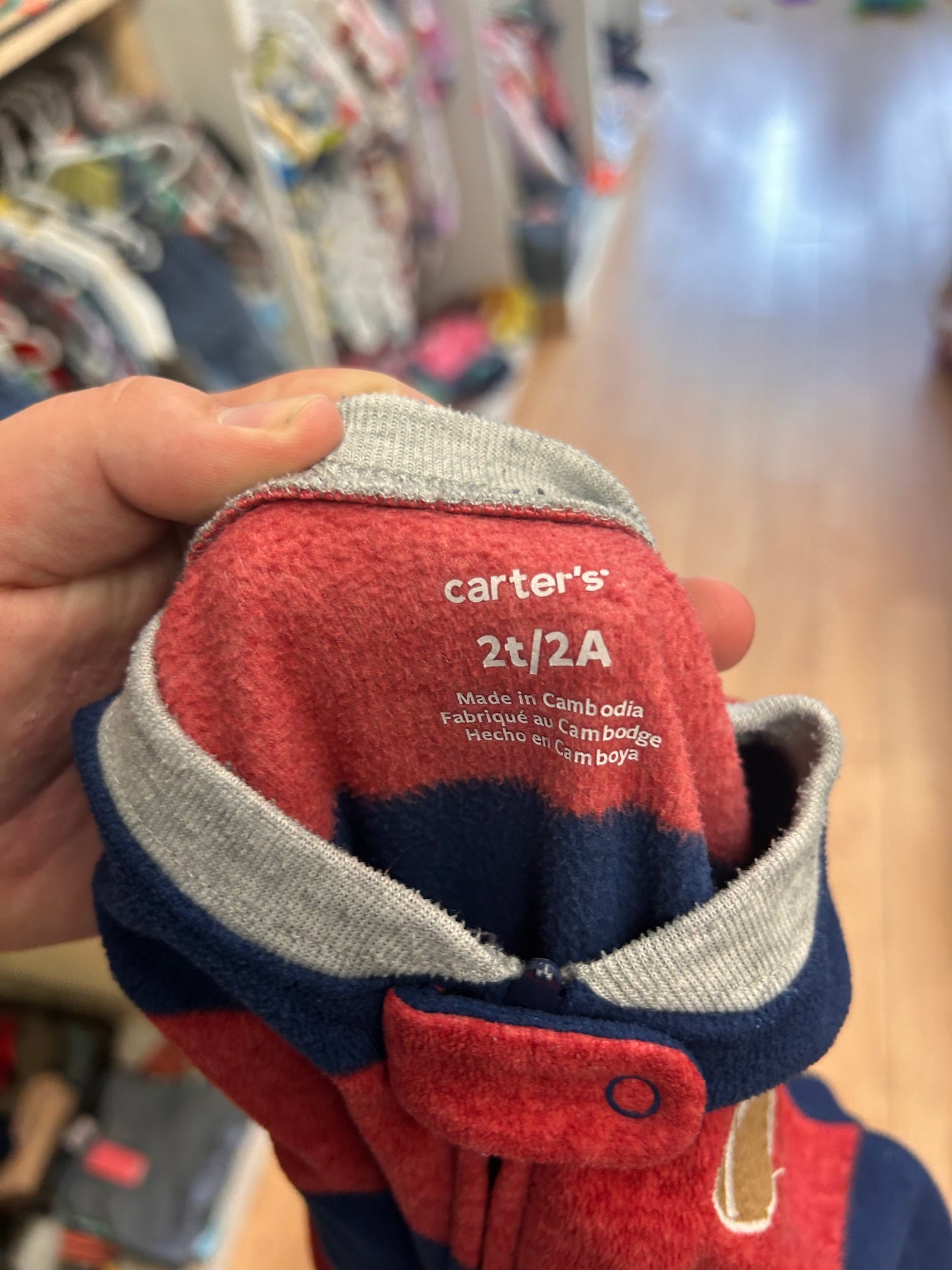 Carters 2t blue & red striped football fleece sleeper