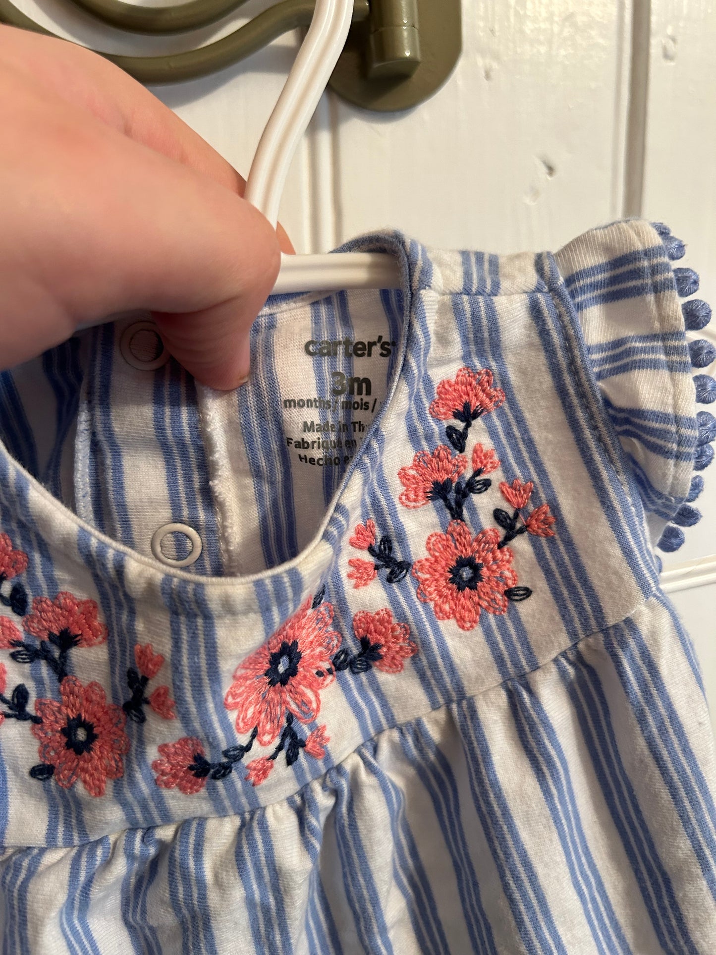 Carters 3m blue striped pink floral top