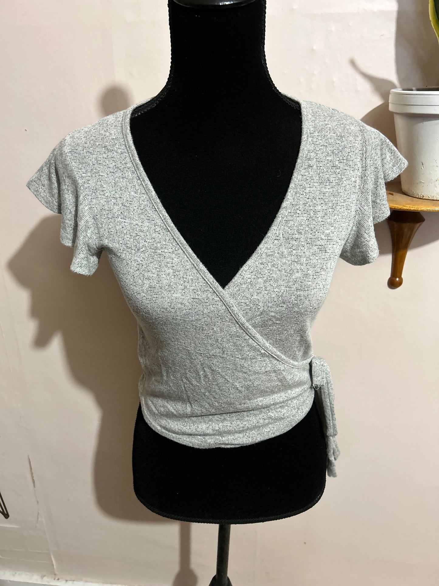 Caution to the wind medium grey wrap top