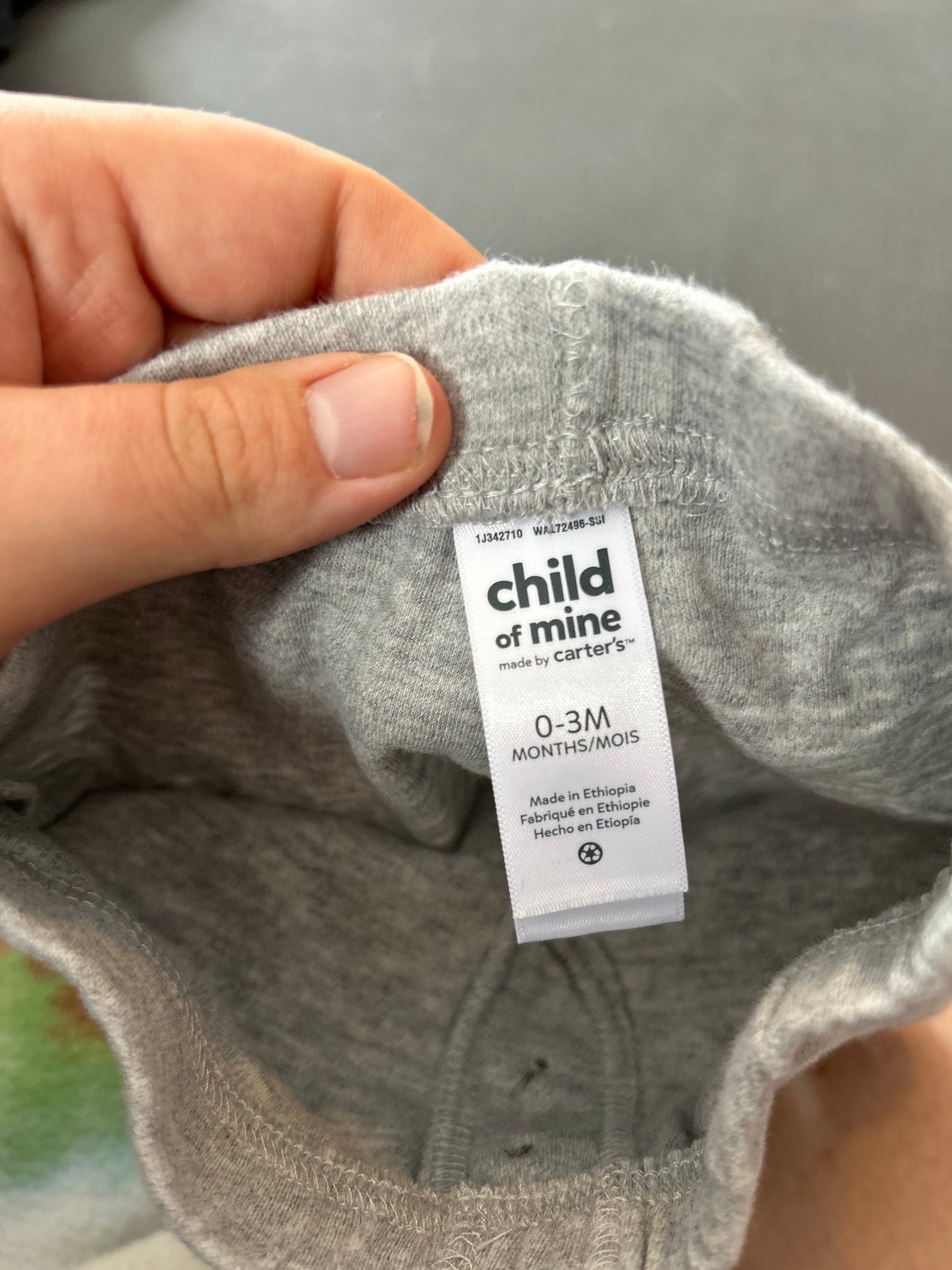 Carters 0/3m grey button pants