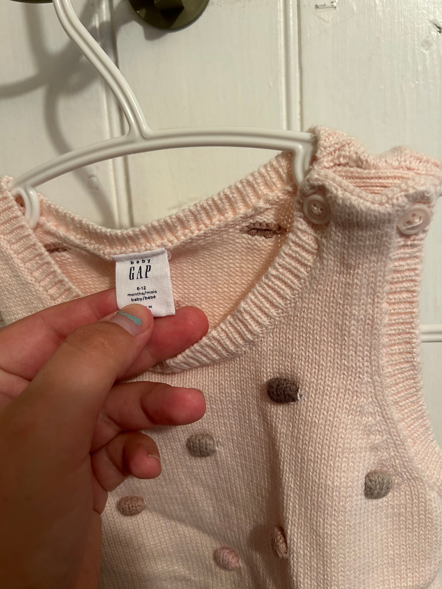 Gap 6/12m pink knit polka dot romper