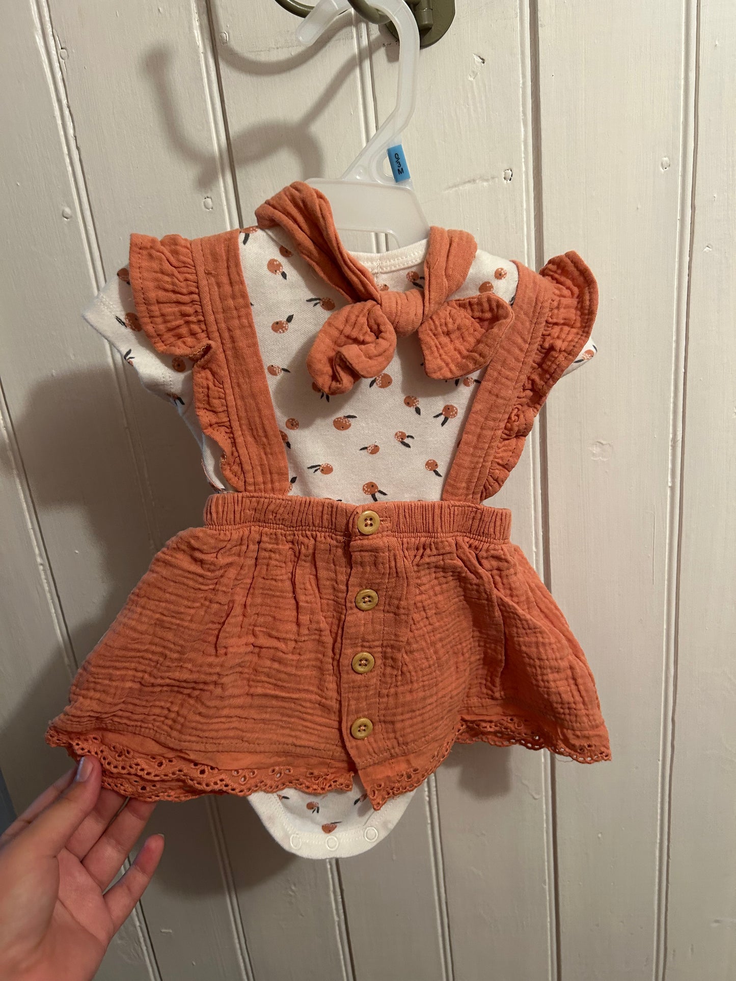 NEW rabbit & bear 0/3m peach overall & onesie set