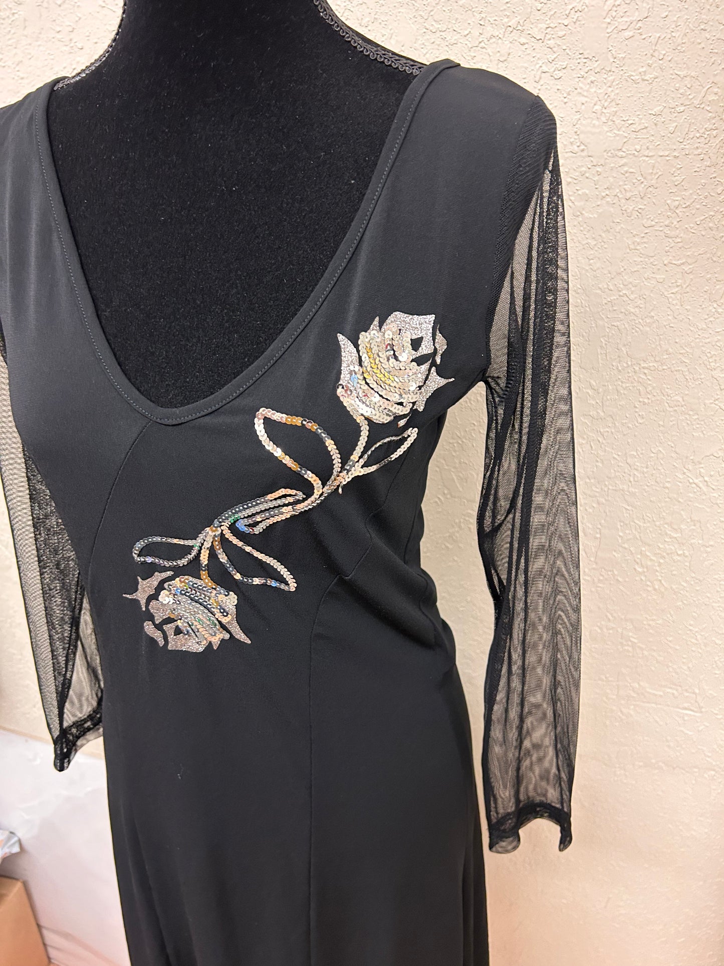 Bolero medium black sequin rose midi dress