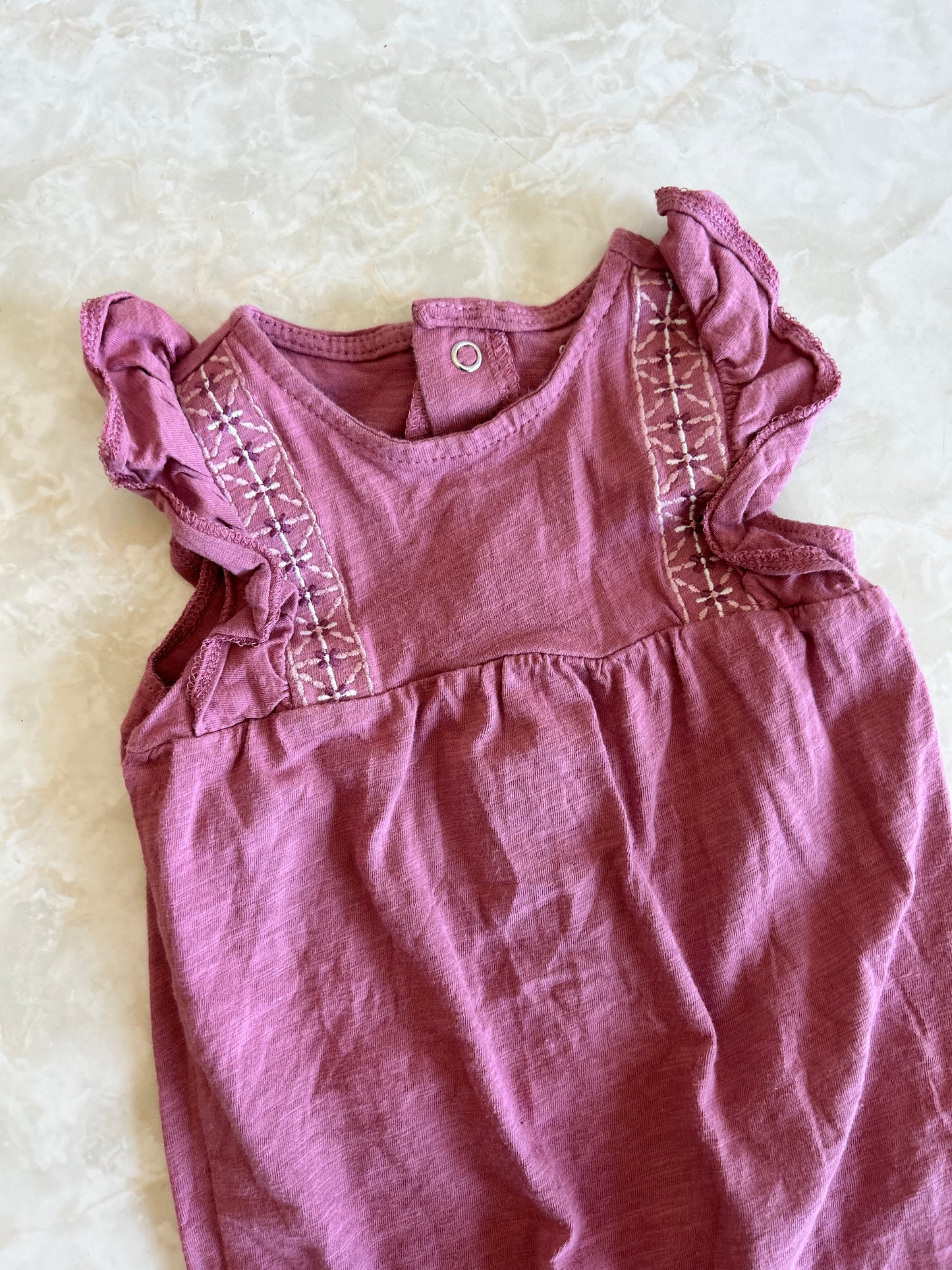 Carters 12m pink ruffle embroidered romper