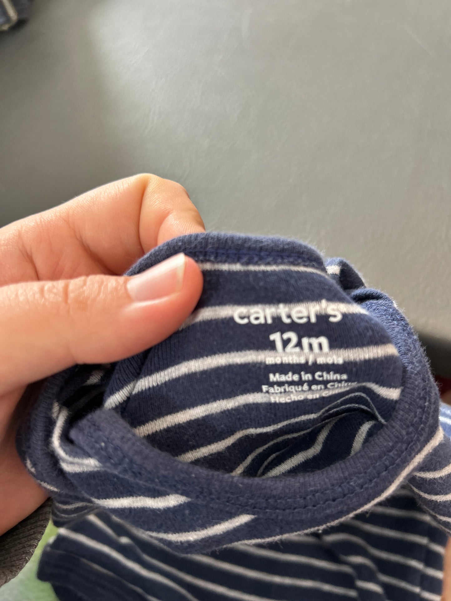 Carters 12m navy striped onesie