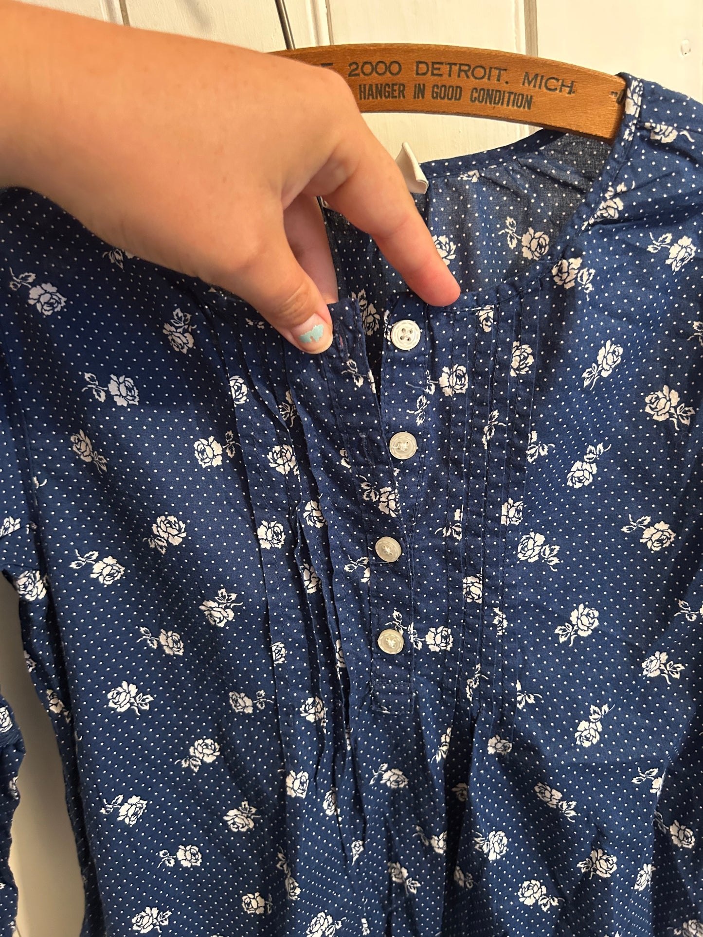 Gap girls 14 blue floral polka dot blouse